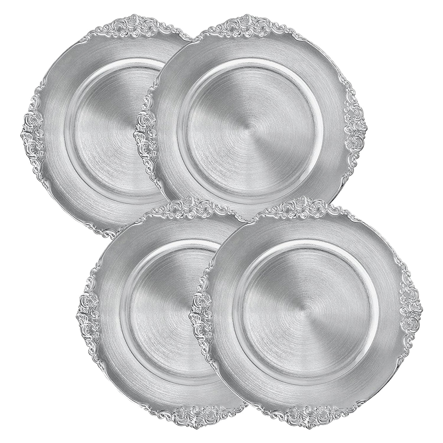 Silver Leaf Design Charger Plate Set, 4 Pieces
