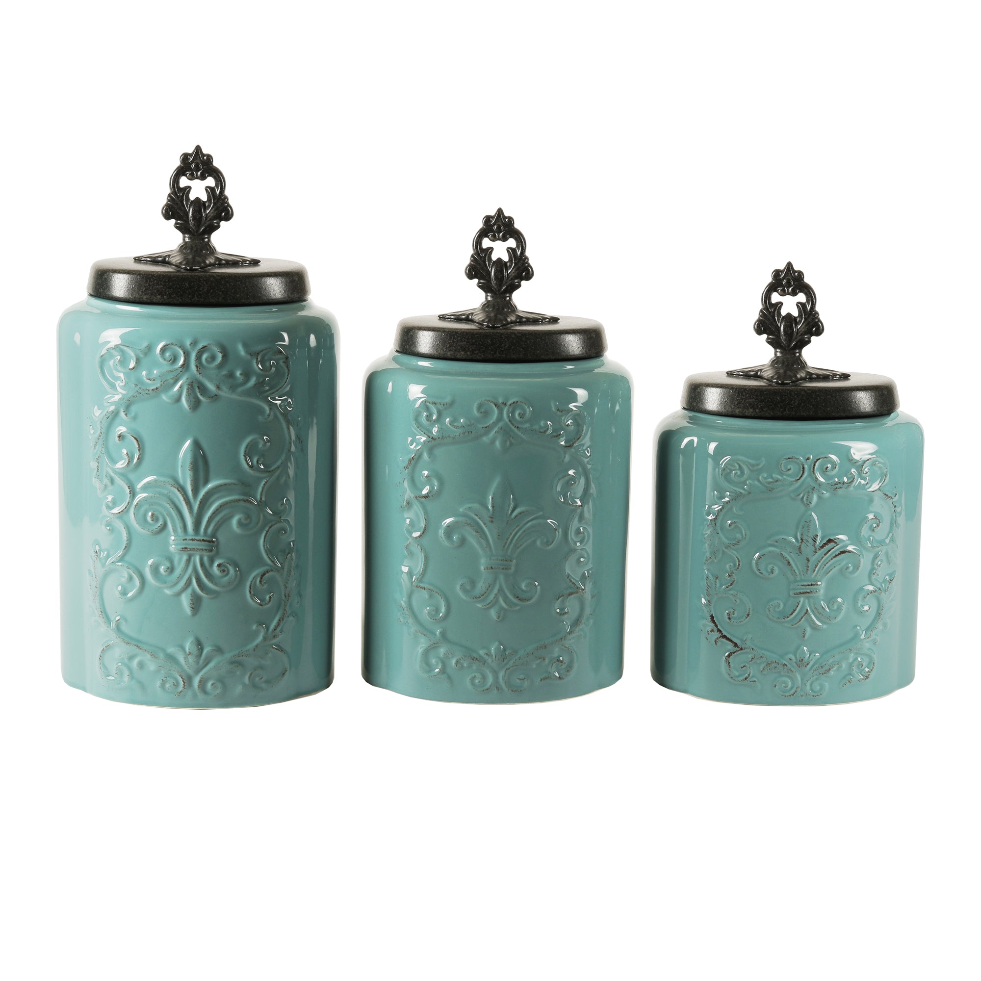 Blue Antique Stoneware Canister Set, 3 Pieces