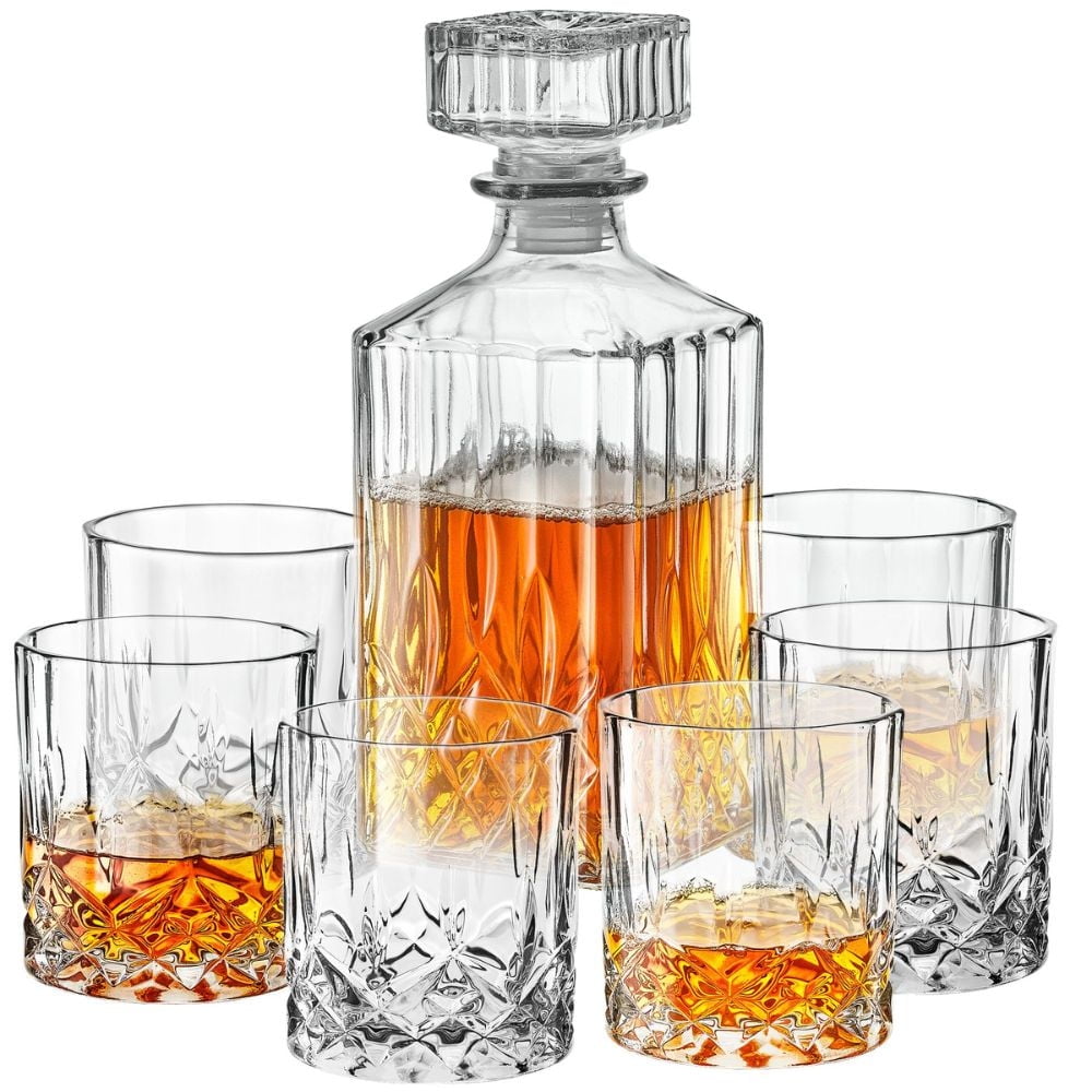 LORETTO  7 PC WHISKEY SET RB  4 GLASSES