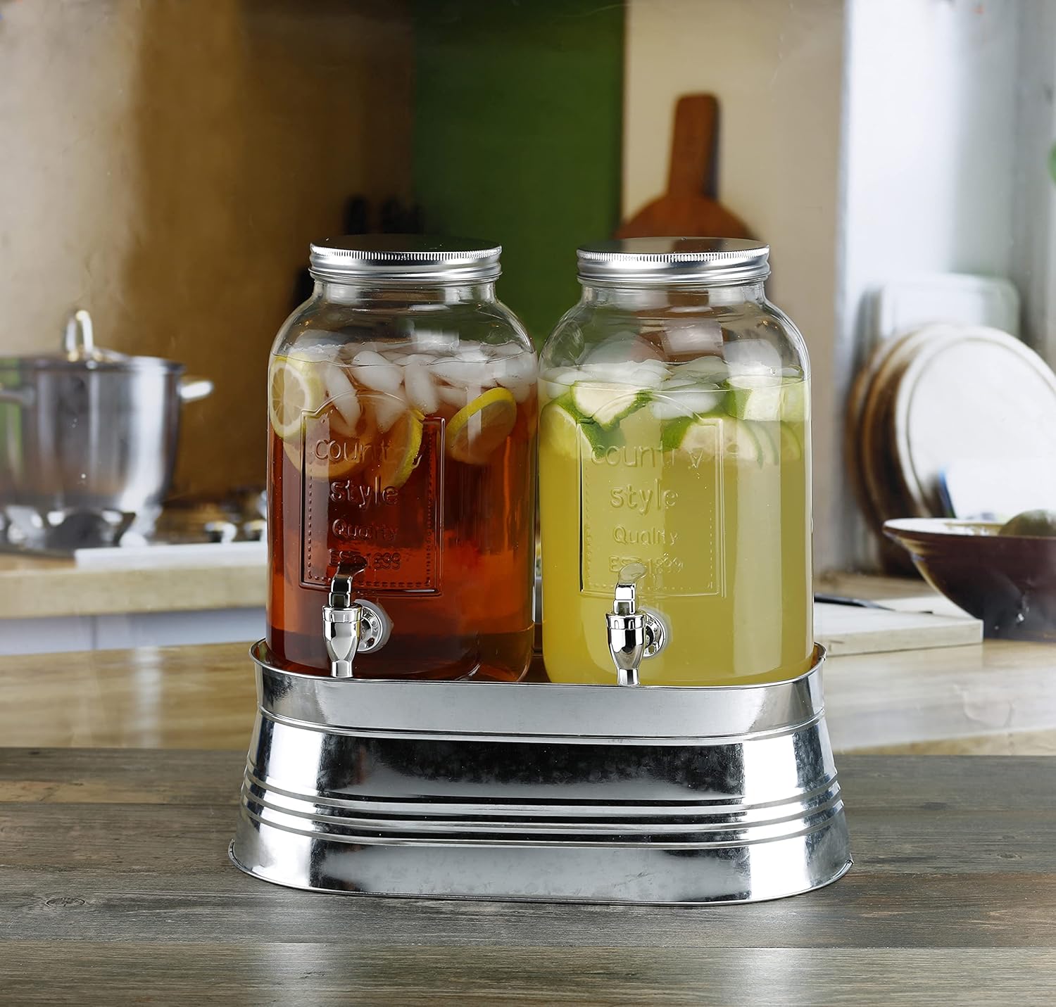 Classic Farmhouse 2-Piece Set Beverage Dispensers 1 Gal Each