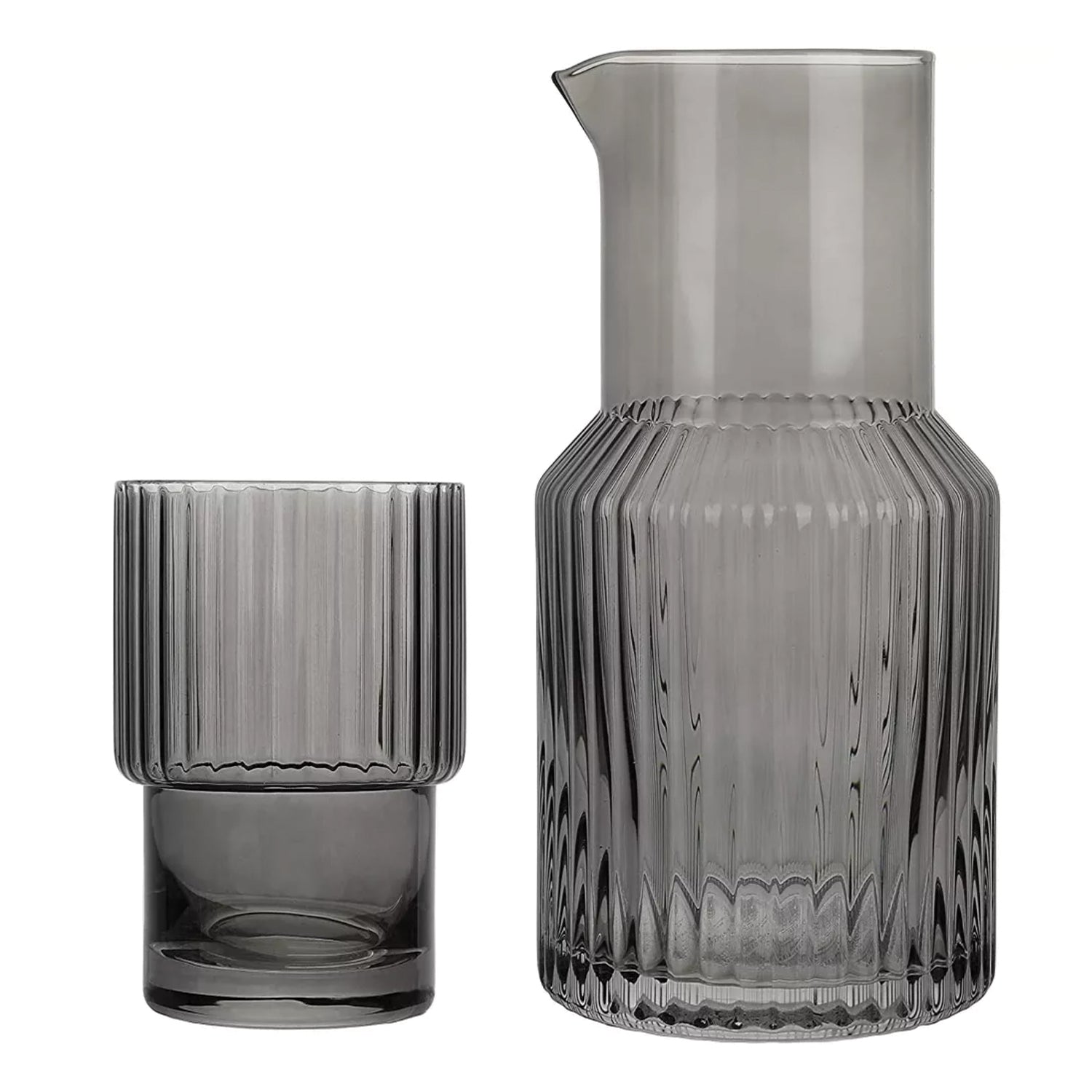 Gray Ribbed Glass 2-Piece Carafe Set