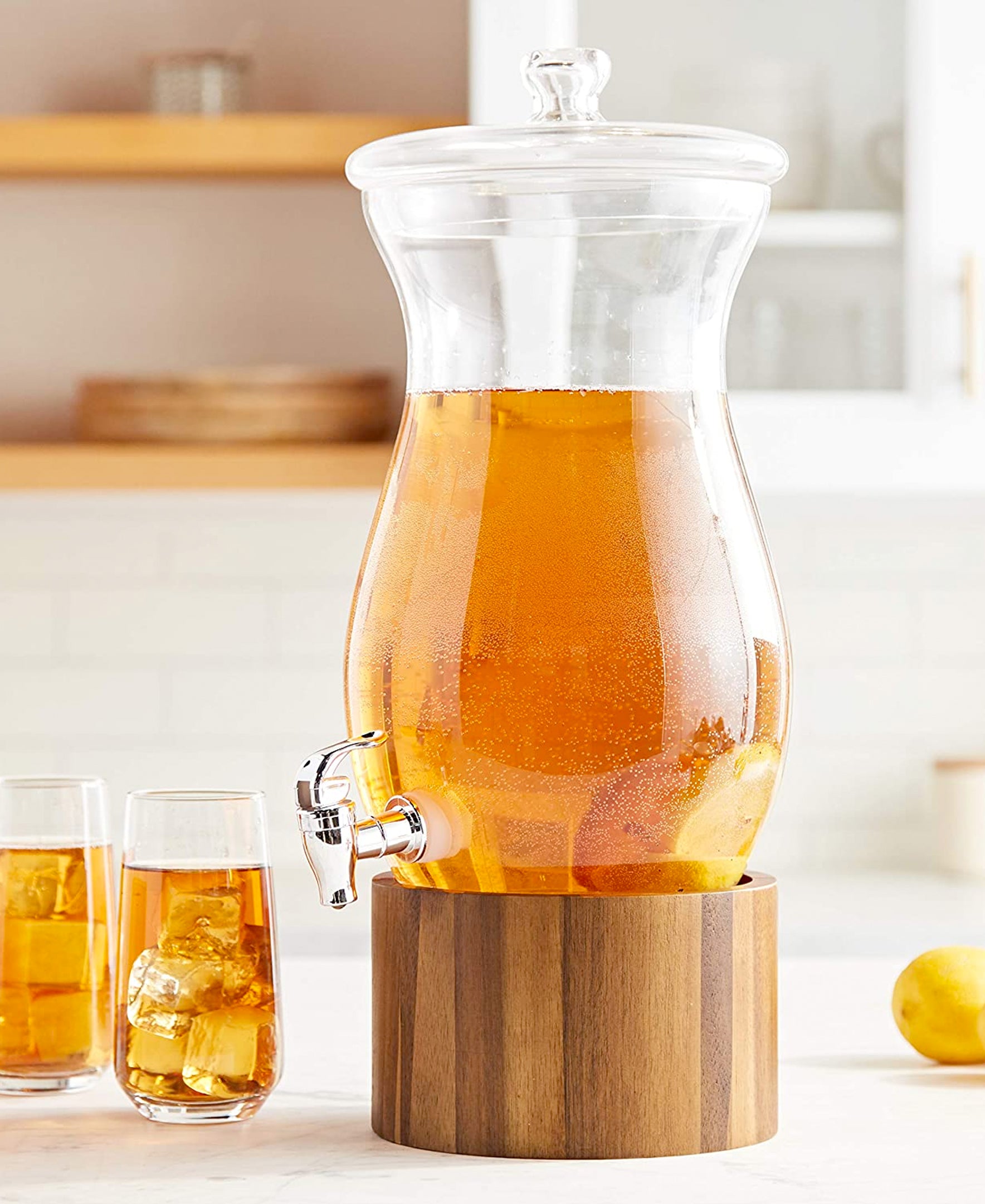 Glass Beverage Dispenser 206.25oz with Wooden Base - Elegant Entertaining Solution