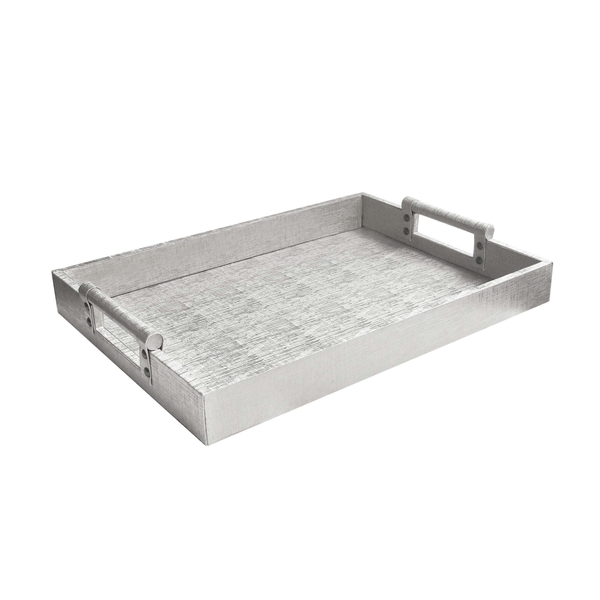 Silver Leather Tray with Handles - 14x19"