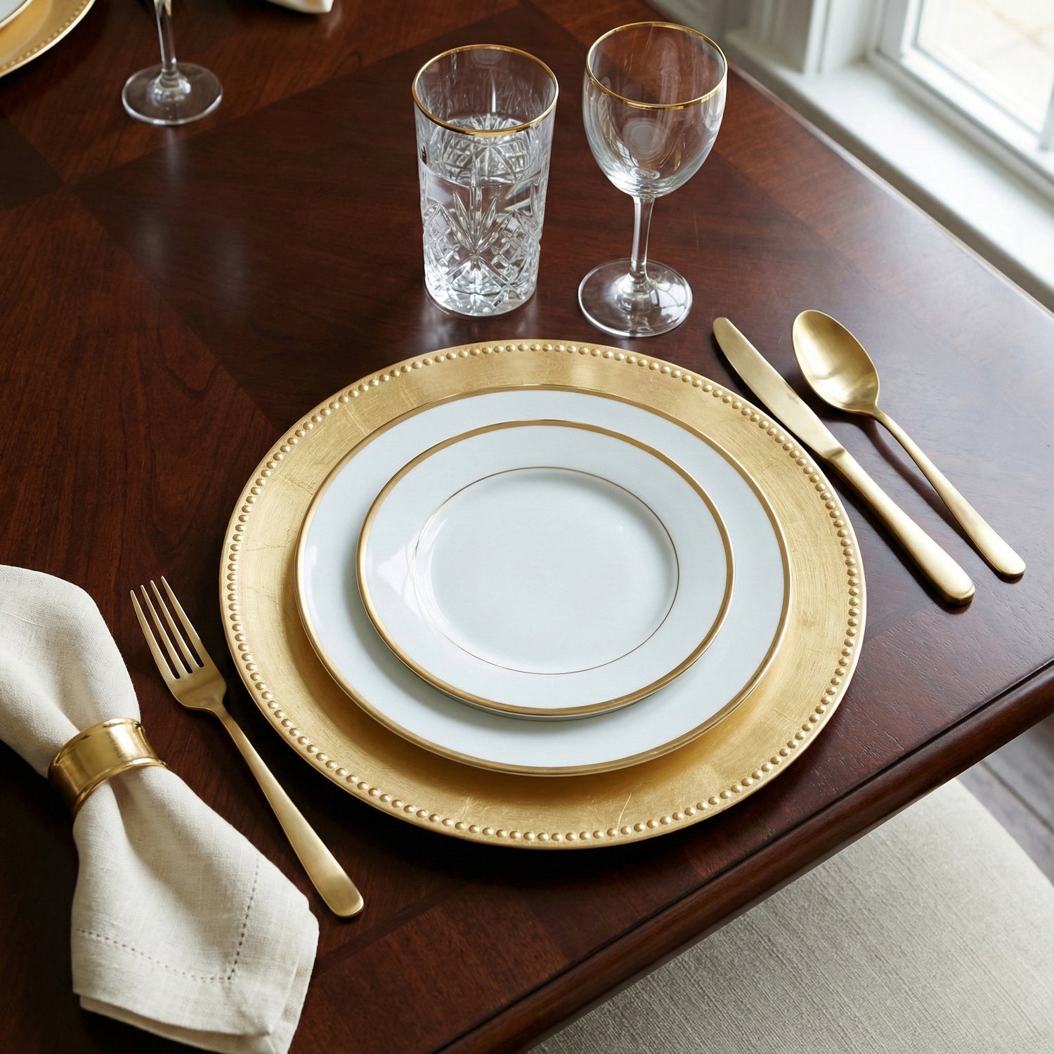 Gold Round Beaded Charger Plate Set, 12 Pieces