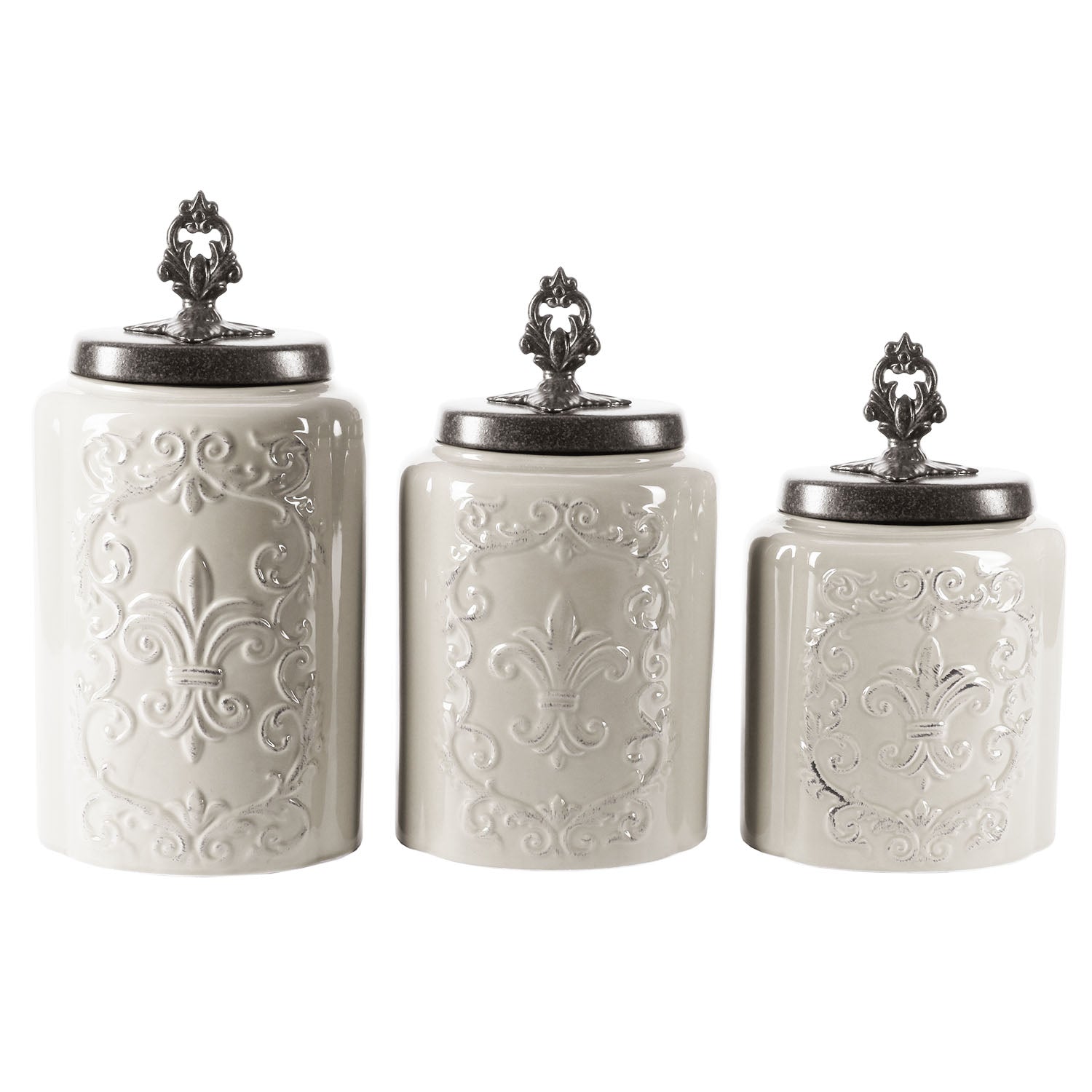 White Antique 3-Piece Set Kitchen Canister