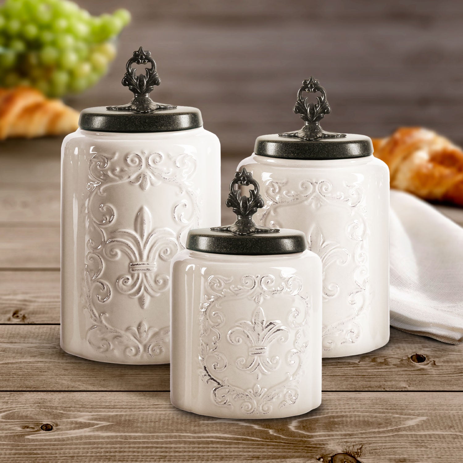 White Antique 3-Piece Set Kitchen Canister