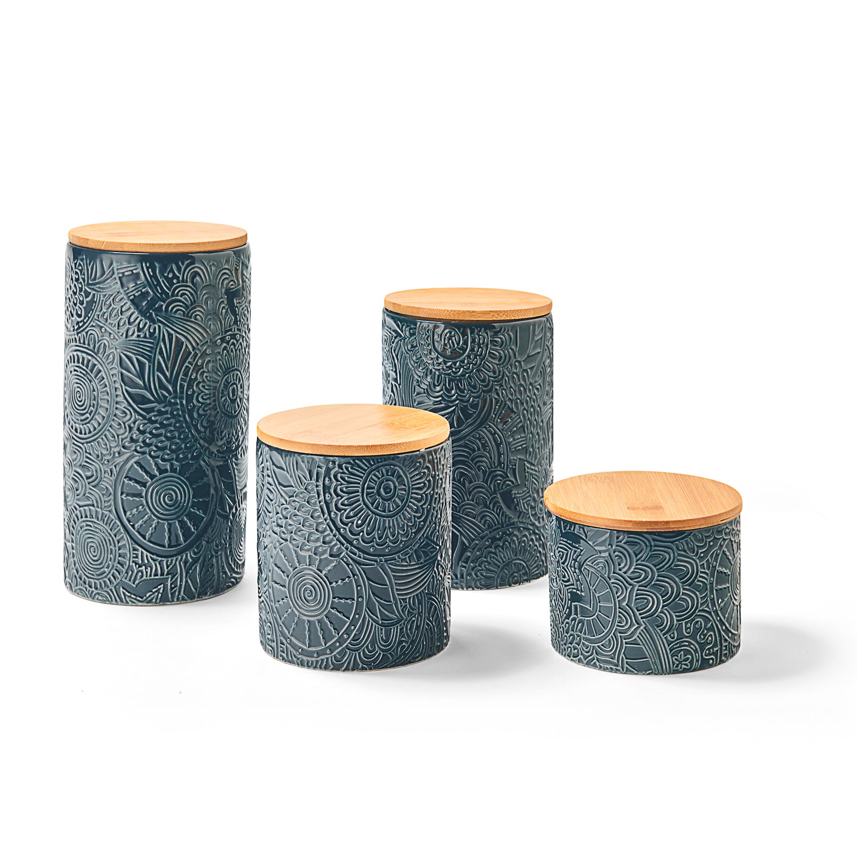 Embossed Blue 4-Piece Kitchen Canister Set