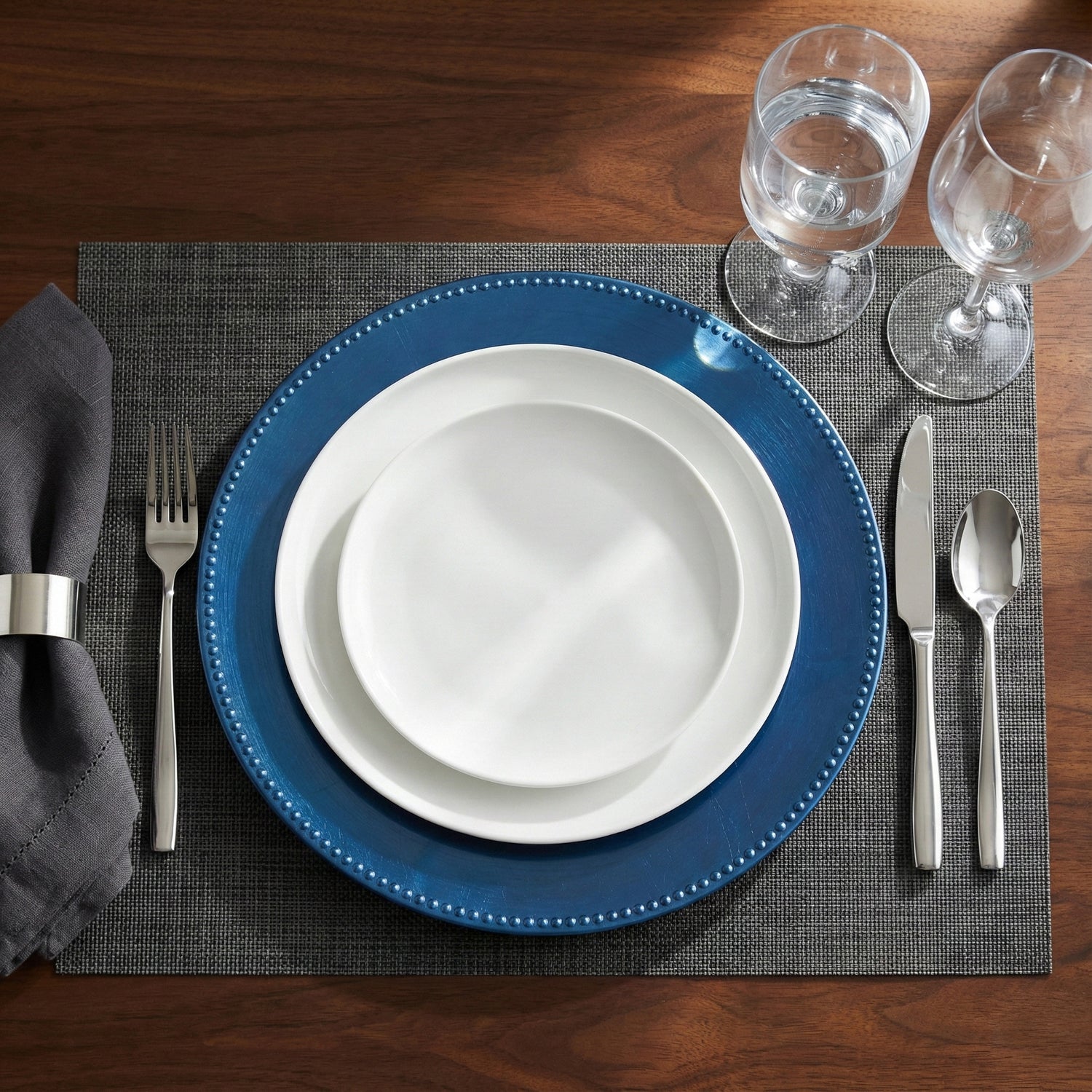 Set of 12 Royal Blue Beaded Charger Plate 13"D