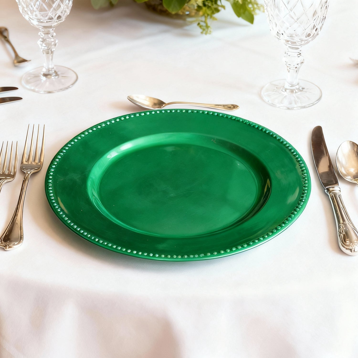 Emerald Green Beaded Charger Plate Set - 12 Pieces