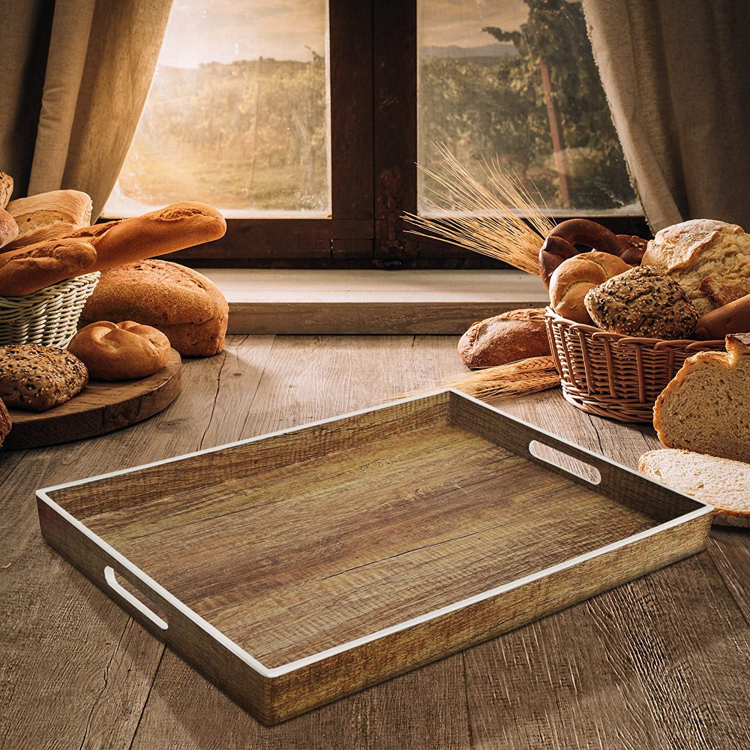 Poplar Finish Tray with White Rim