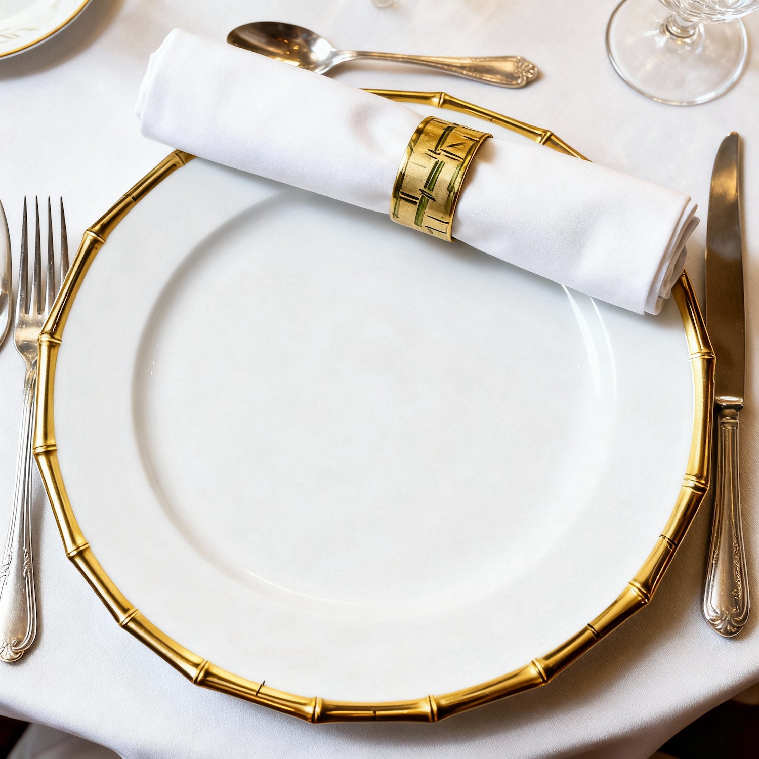 Bamboo White & Gold Plated Set of 4 Charger Plates 13"D
