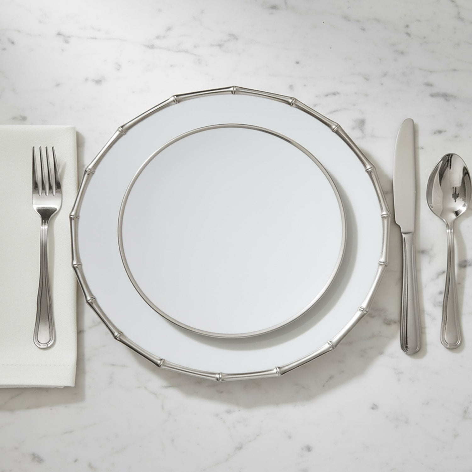 Bamboo White & Silver Plated Set of 4 Charger Plates 13"D