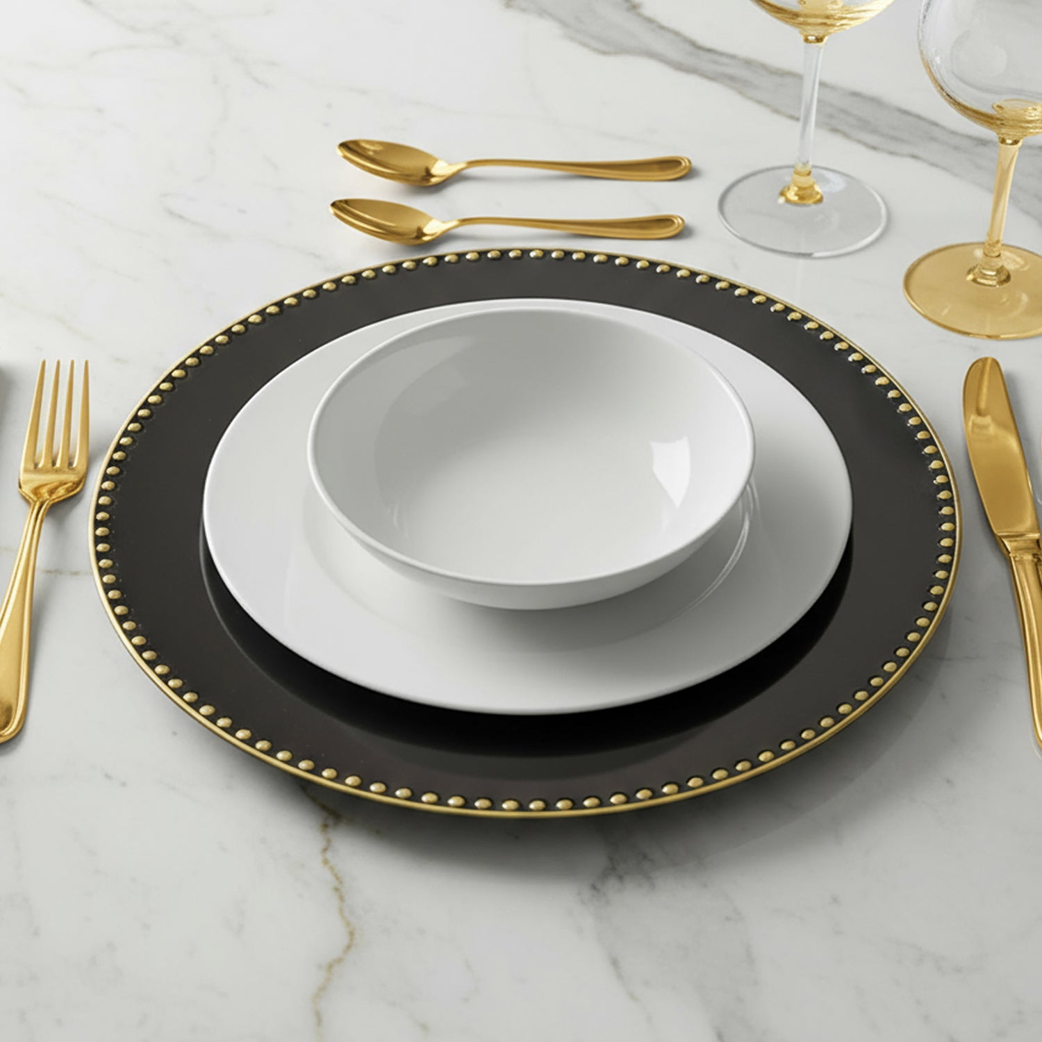 Beaded Black & Gold Set of 4 Charger Plates 13"D