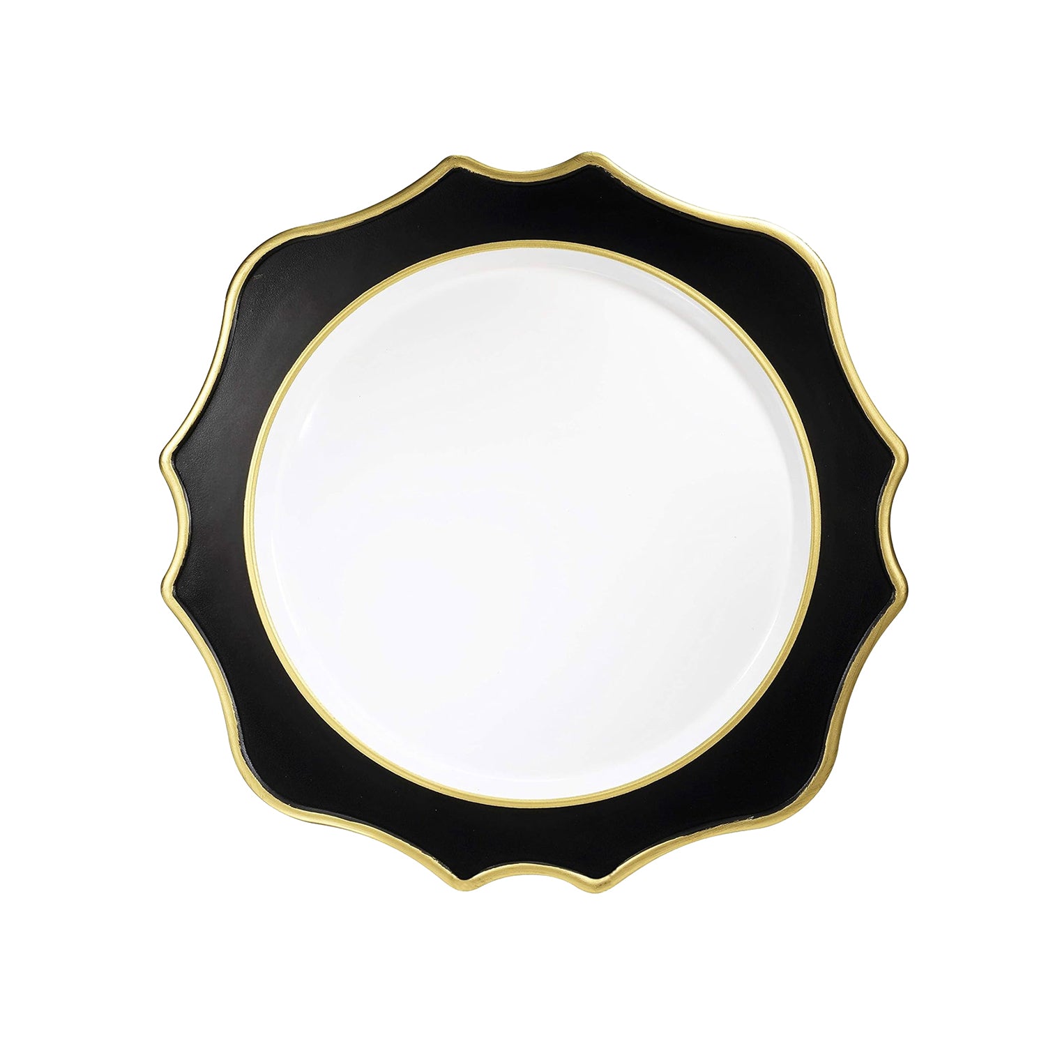 Scallop Black & Gold with White Center Set of 4 Charger Plates 13"D