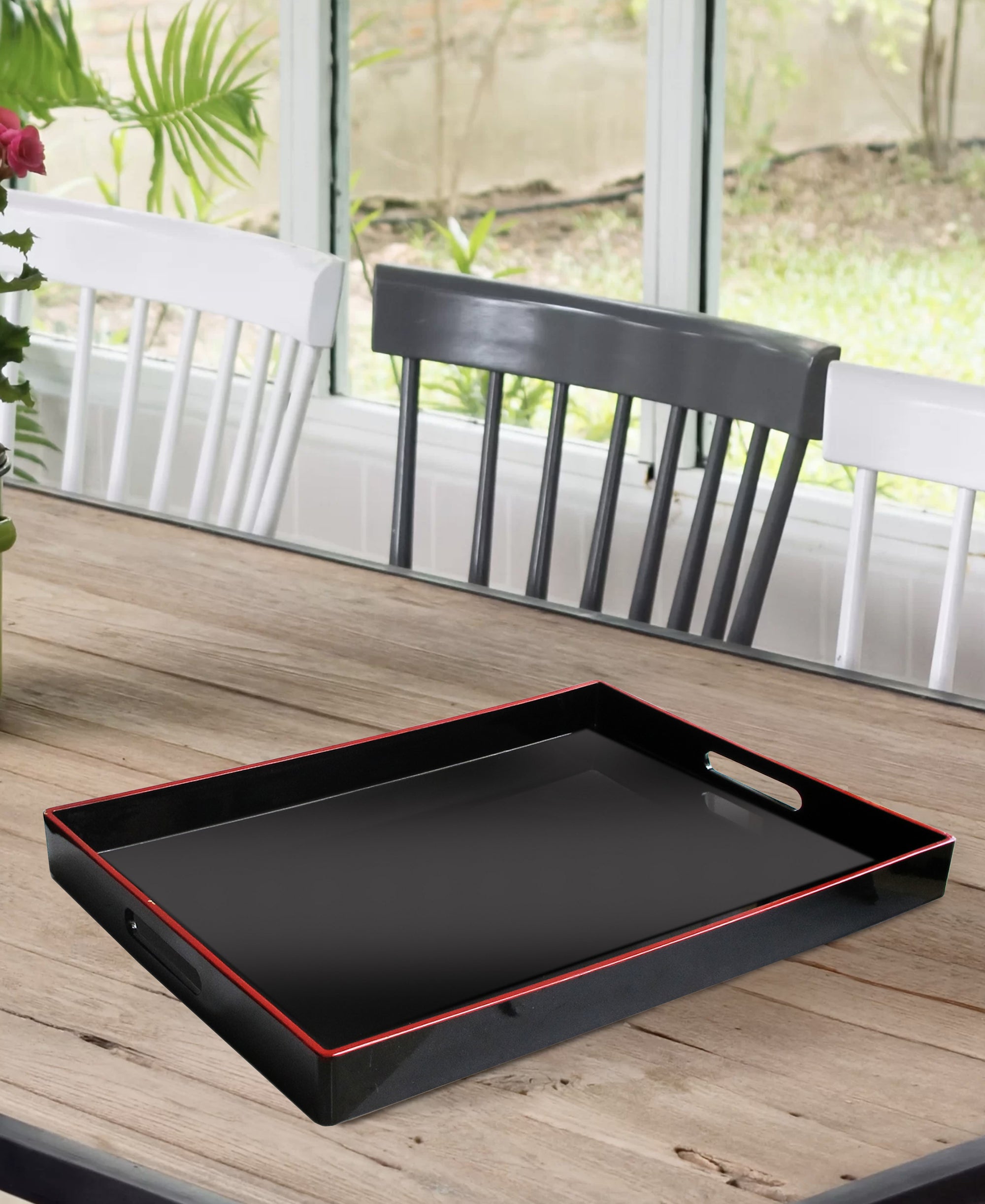 BLACK RECTANGULAR TRAY  W/ HANDLES AMZ