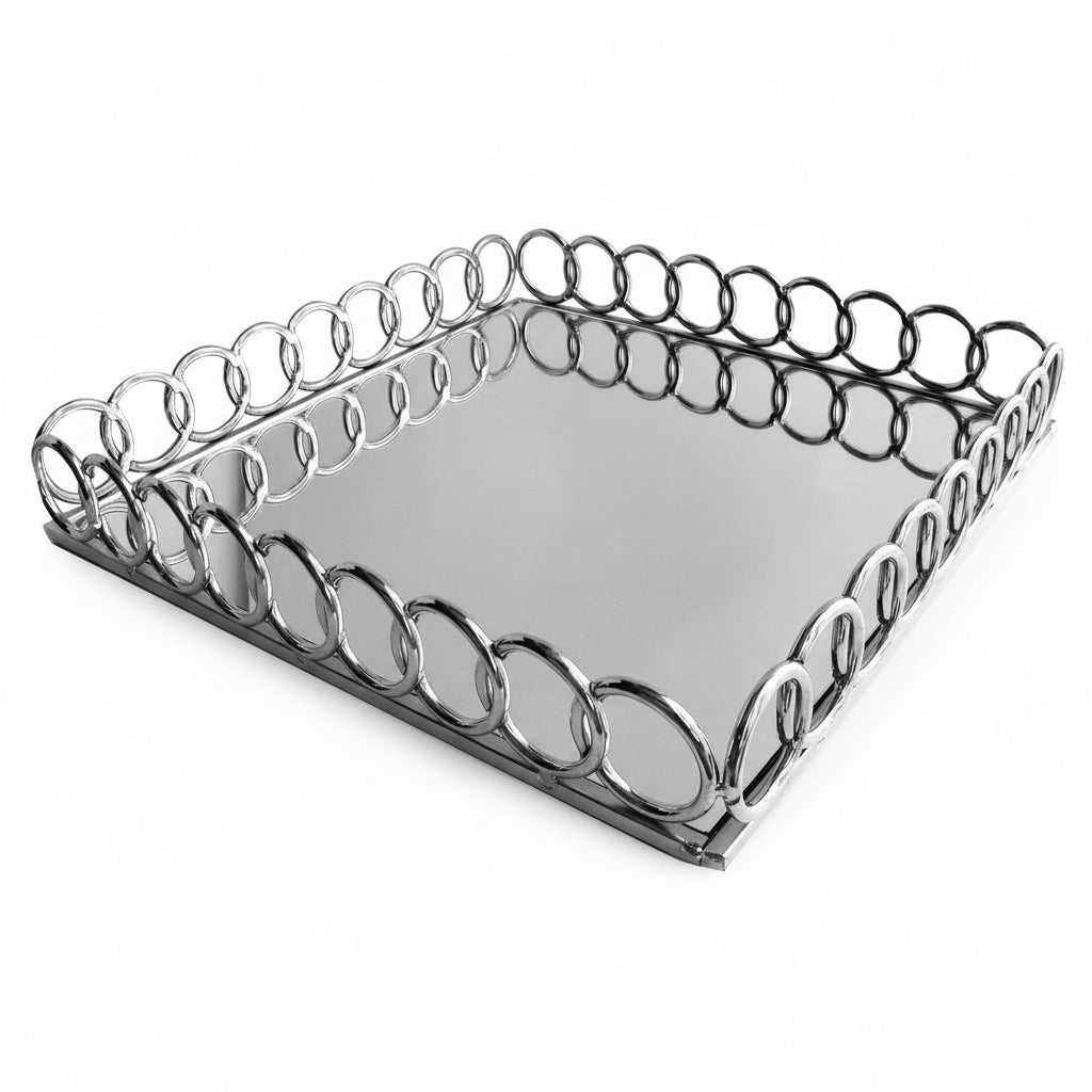 Silver Looped Mirror Tray 15"D