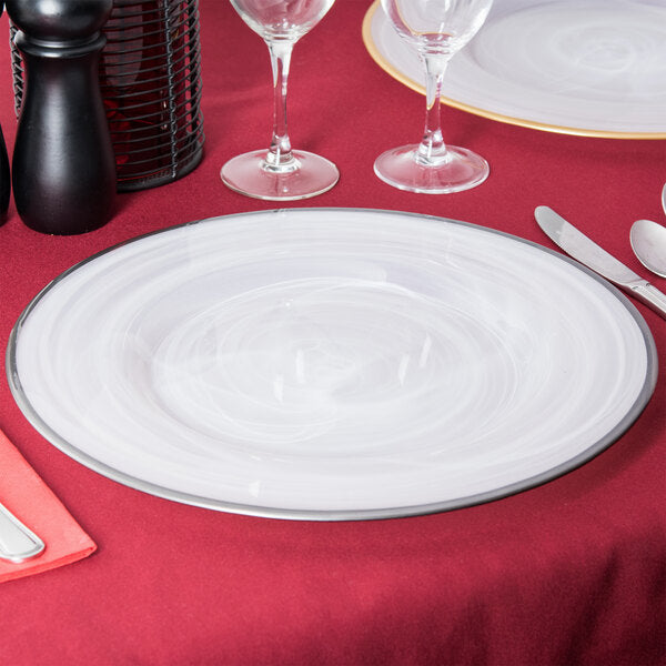 Alabaster Glass Charger Plates 4-Piece Set with Silver Rim 13"D