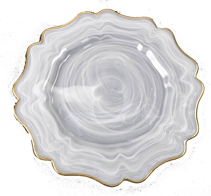 Empire White Alabaster Glass Charger Plate with Gold Rim by American Atelier