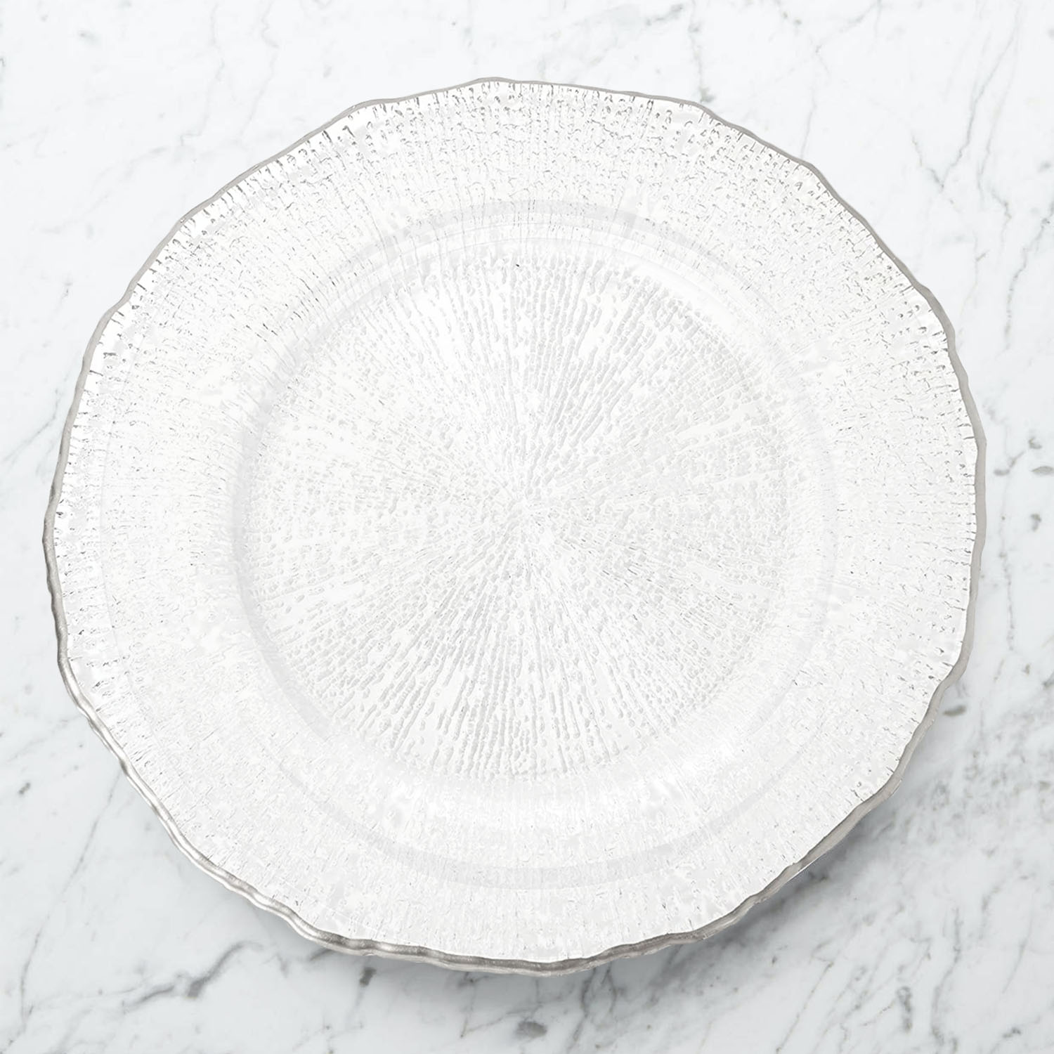 Rio Silver Brush Rim Glass Charger Plate 13"D