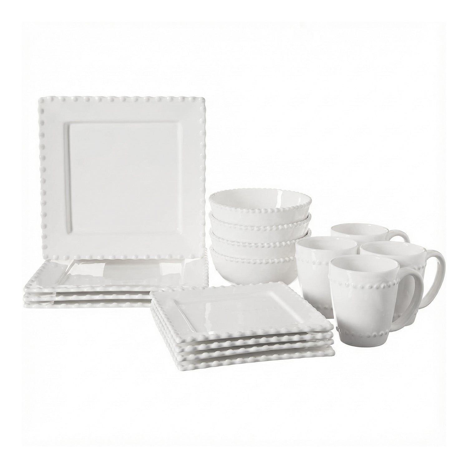 Bianca Bead White Square 16-Piece Dinner Set