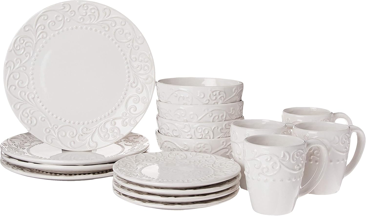 Bianca Scrolls White 16-Piece Dinner Set
