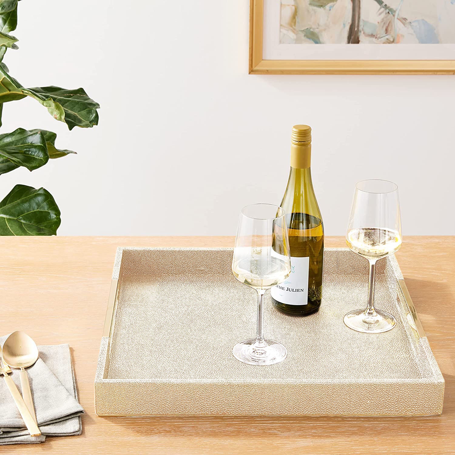 Champagne Tray with Gold Handles 18" X 18"