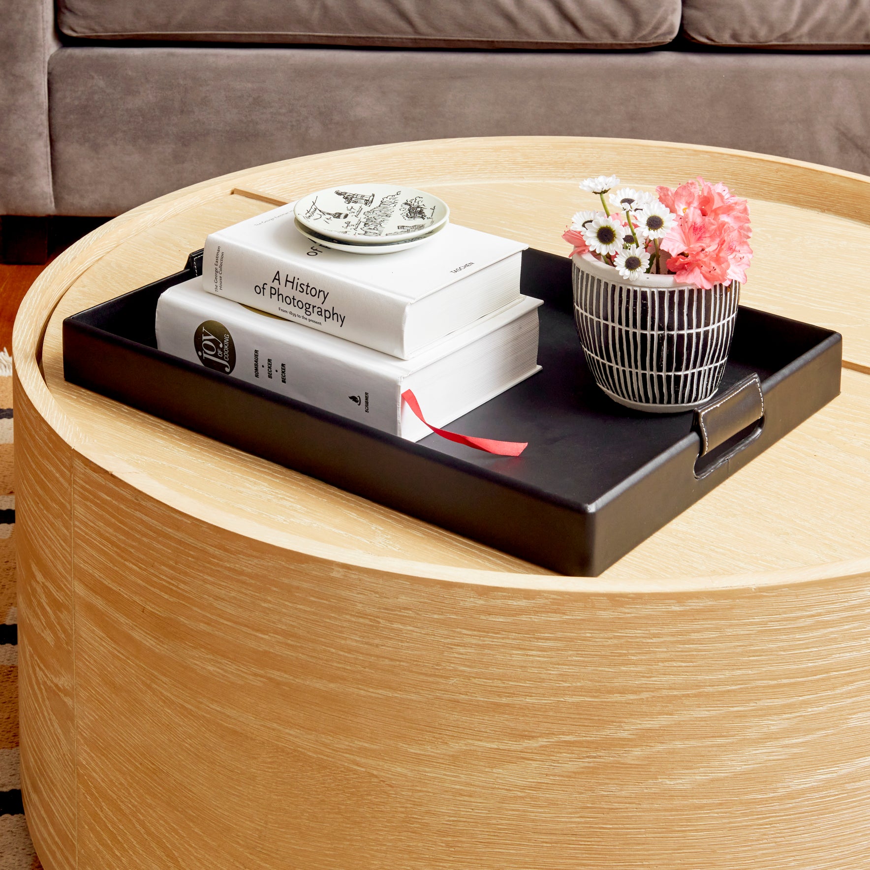 Black PU Leather Tray with Handles 19" X 14"