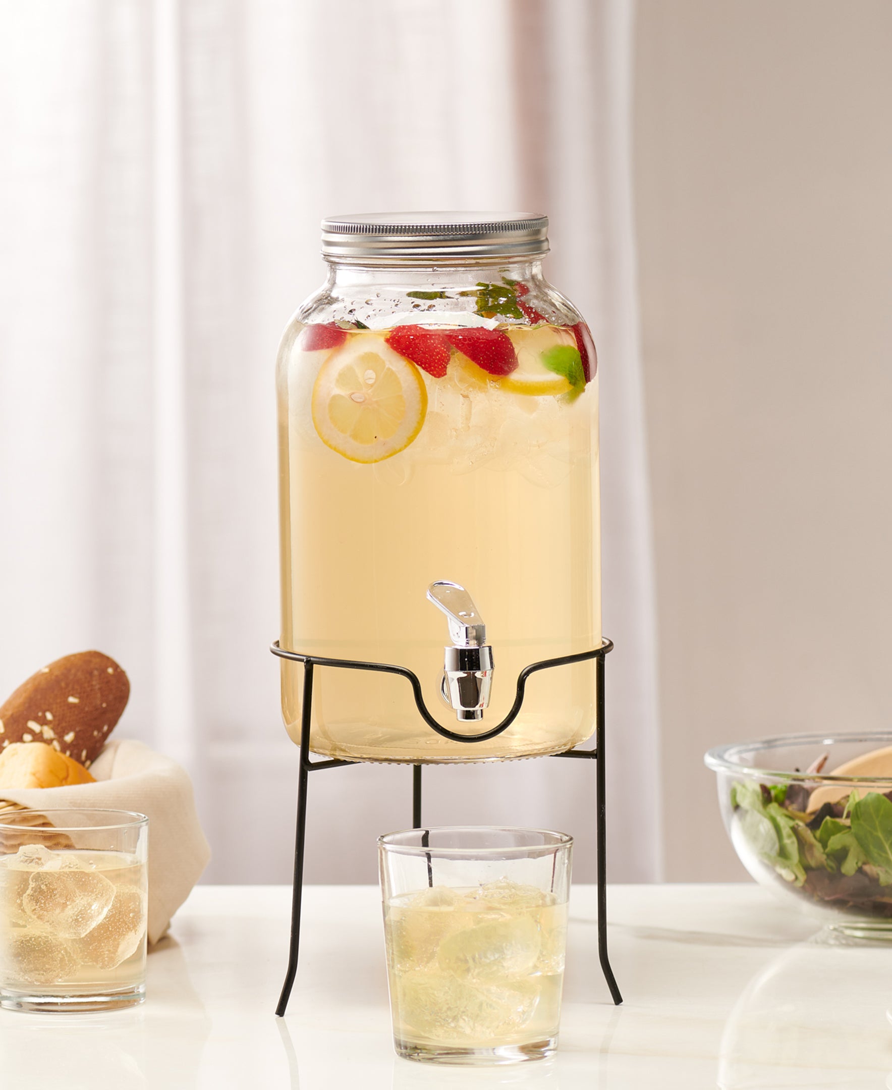 ORCHARD HILL  BEVERAGE DISPENSER WITH WIRE STAND 1 GAL/ DISPENSER+STAND 7.71 X 7.71 X 15.86"/ DISPENSER 6.25 X 6.25 X 10.11"/ STAND 7.71 X 7.71 X 7.91"