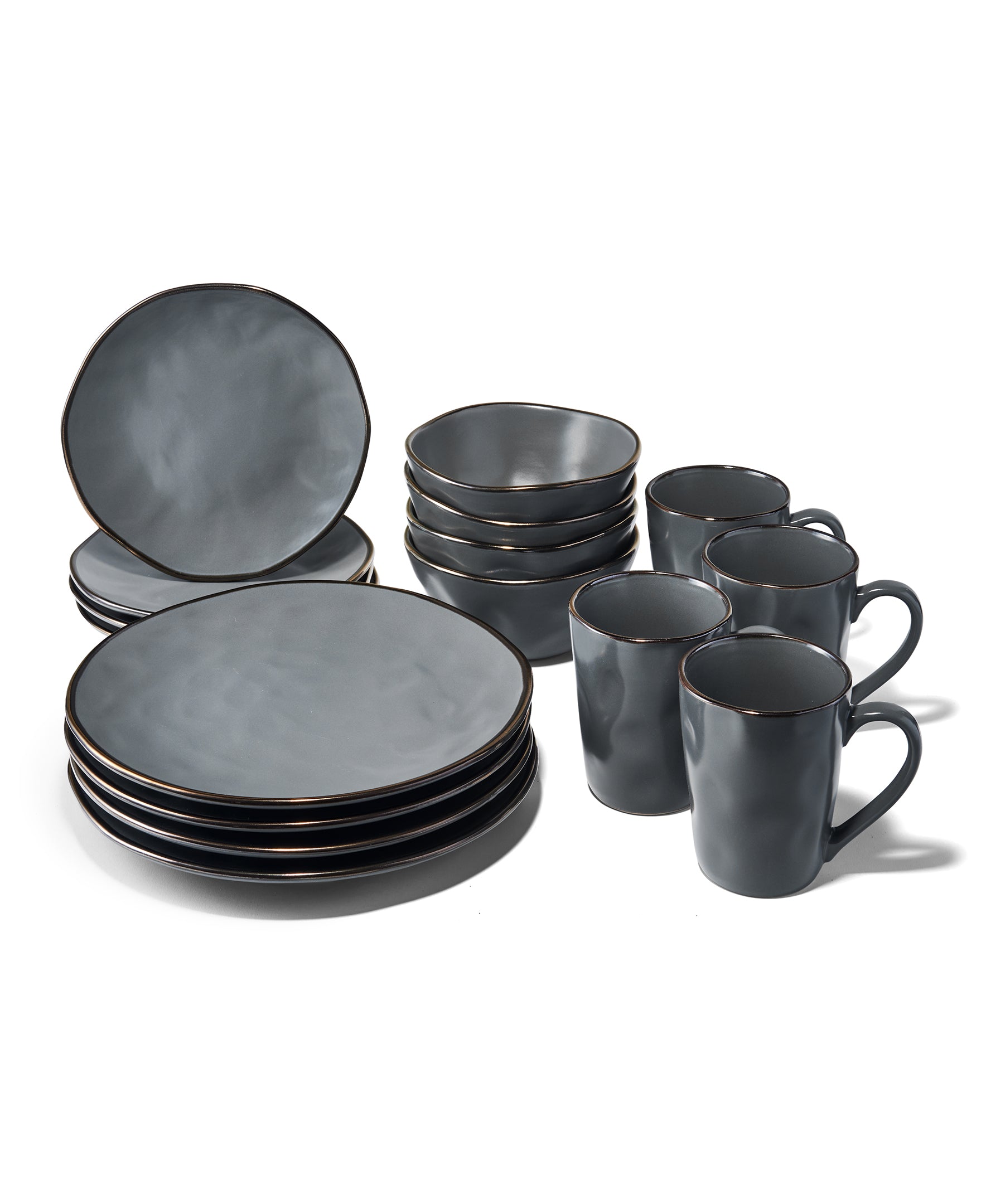 LUNA GRAY/GD 16 PC DINNERWARE SET DP 10.8"D, S 8.54"D, BWL 27oz/6.3x2.95", M 12oz