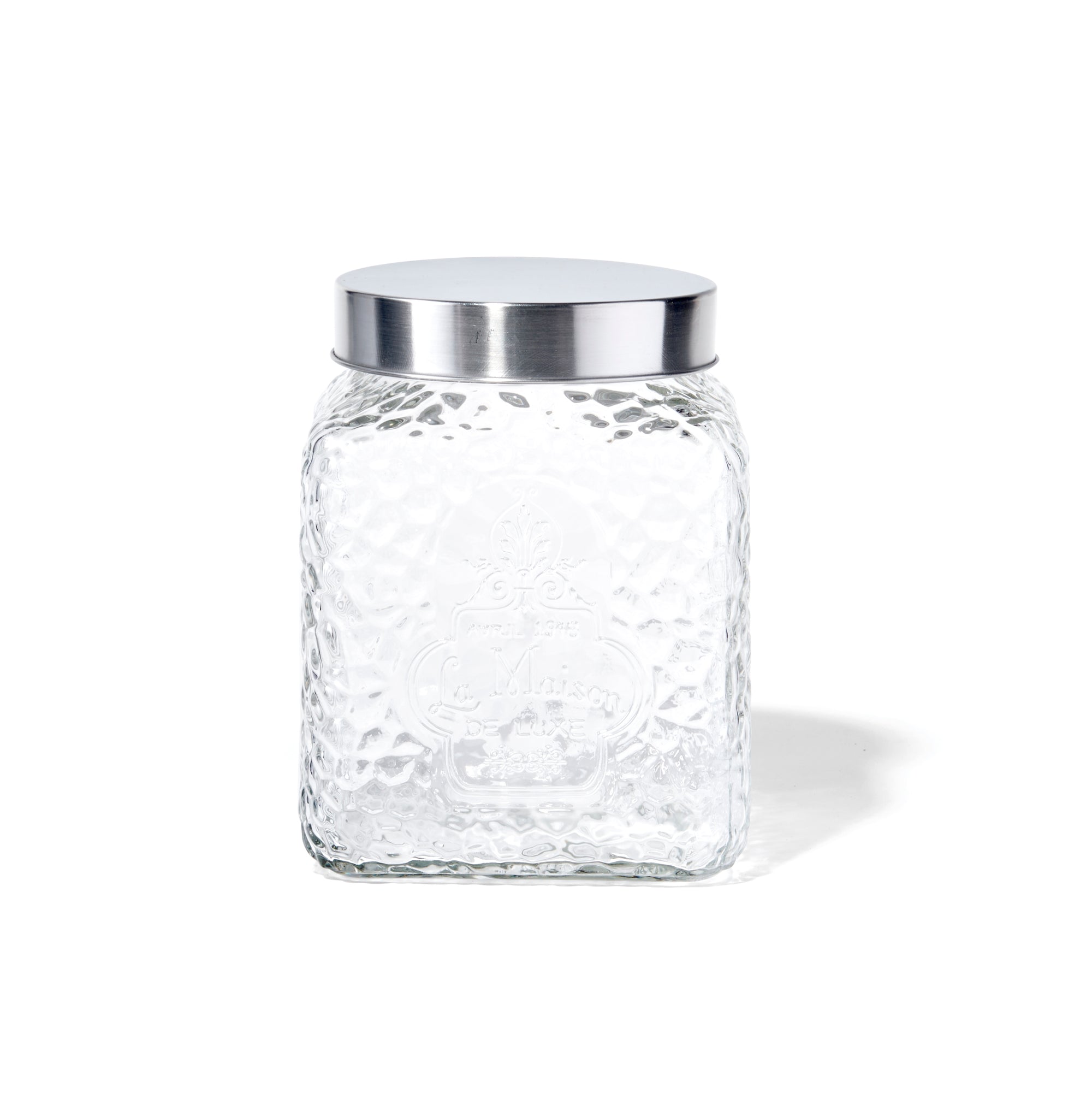 LA MAISON HAMMERED SQUARE 3PC CANISTER SET  75oz, 64oz, 43oz 5.08X5.08X7.87, 6.50, 4.92"H