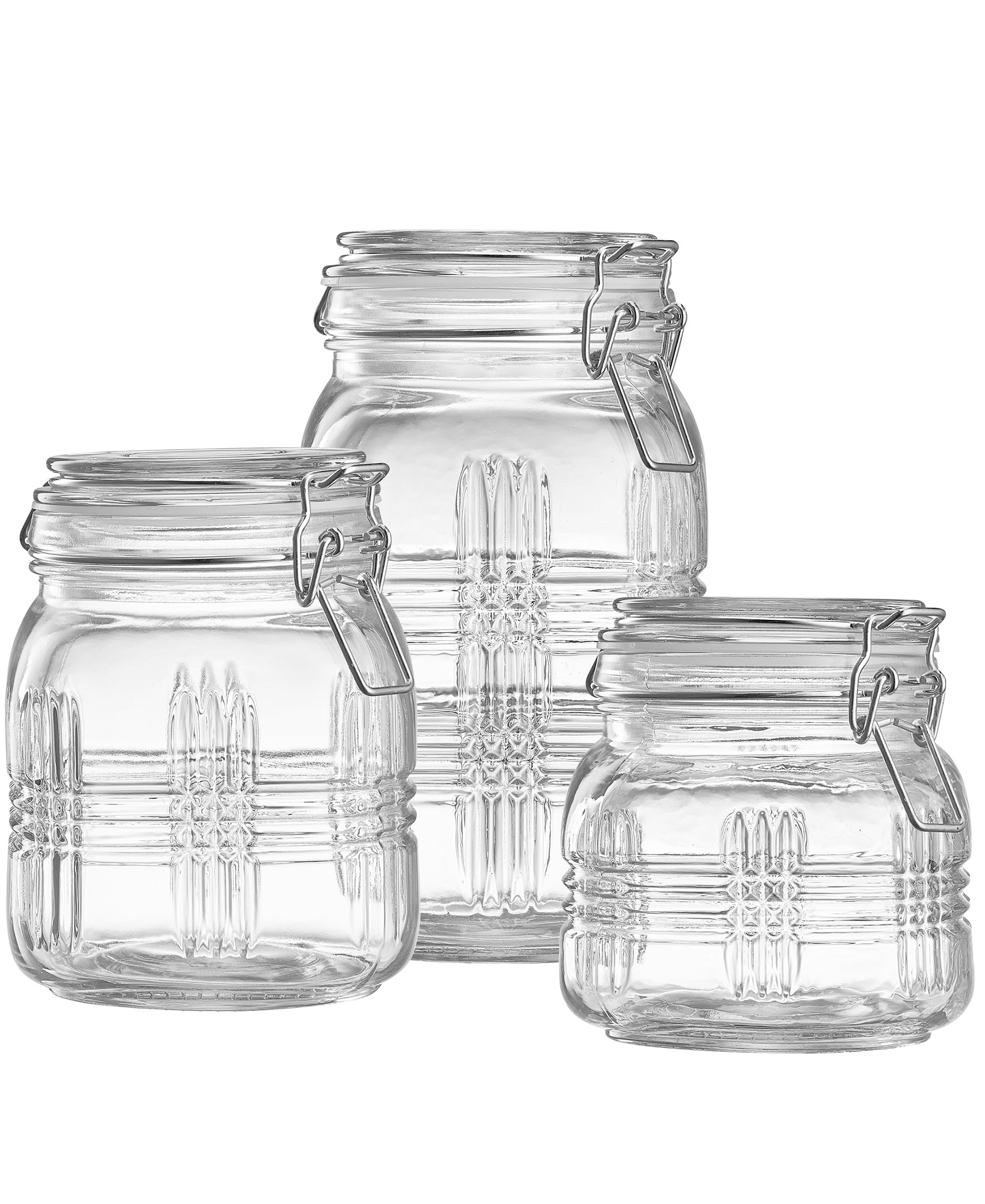 PORTLAND SQ SET OF 3  GLASS CANISTERS  50oz, 33oz, 25oz RB