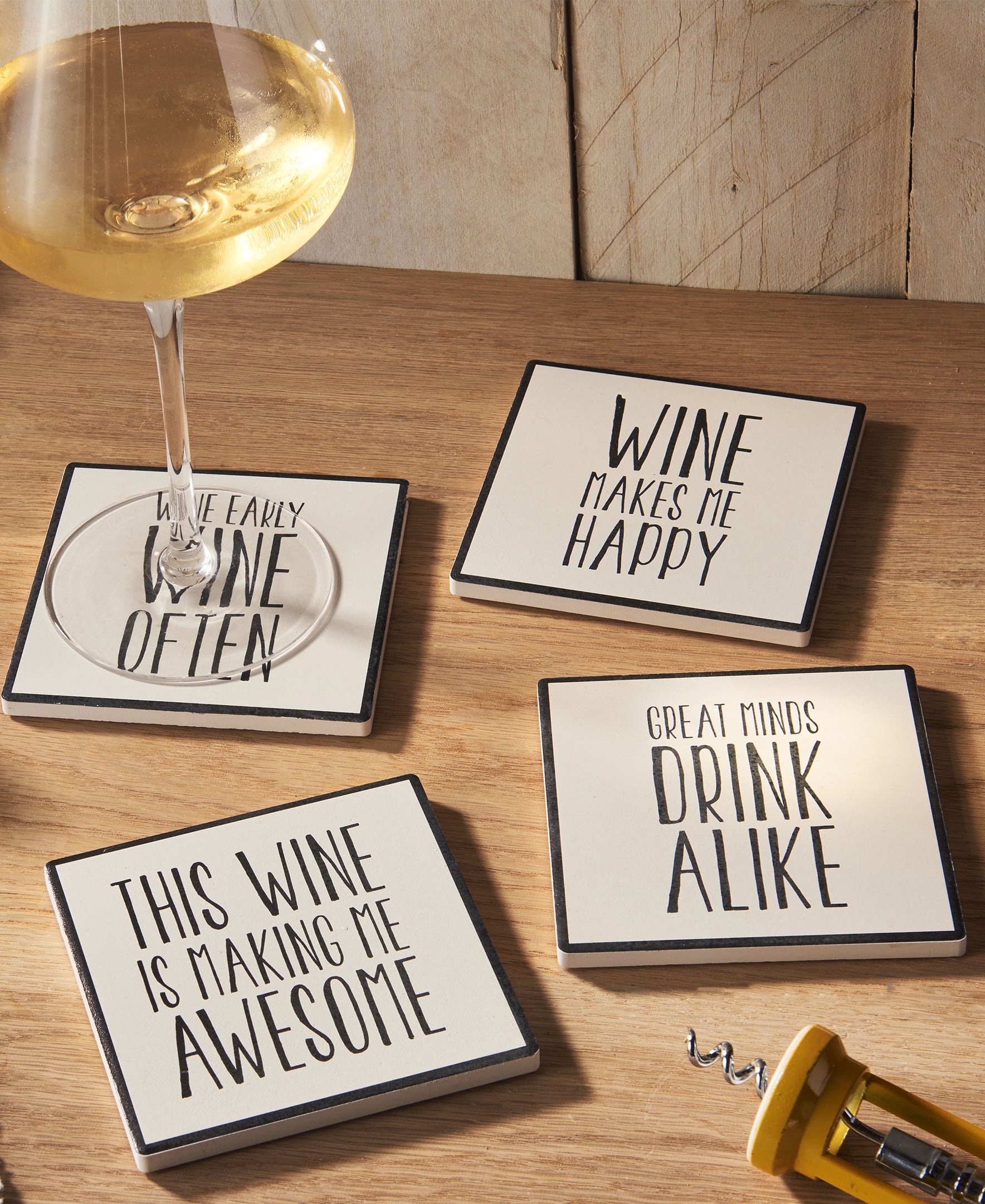 Wine Often Set of 4 Ceramic Coasters - Stylish 4.25" Drink Protection