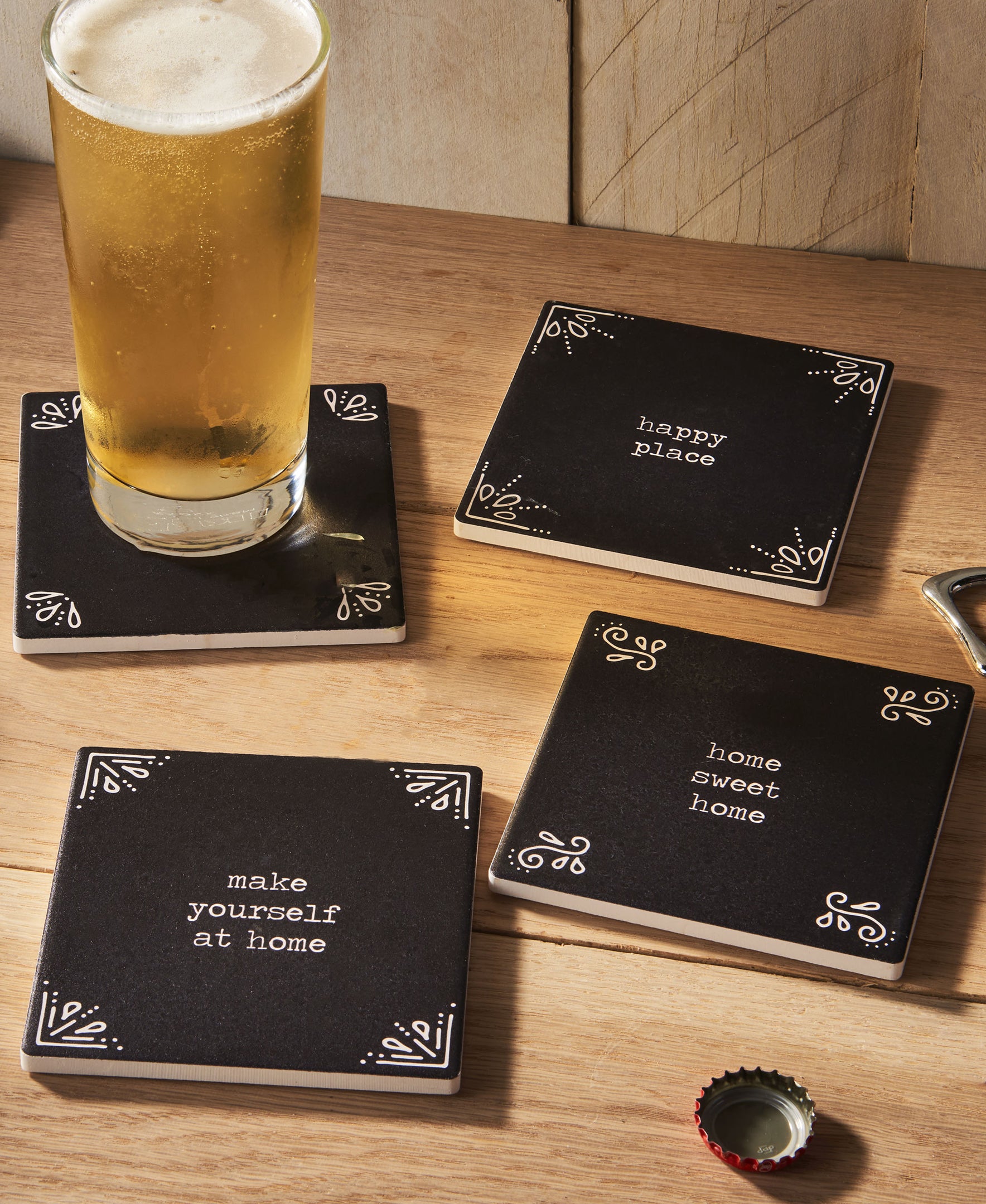 HAPPY PLACE SET OF 4 CERAMIC COASTERS 4.25''D