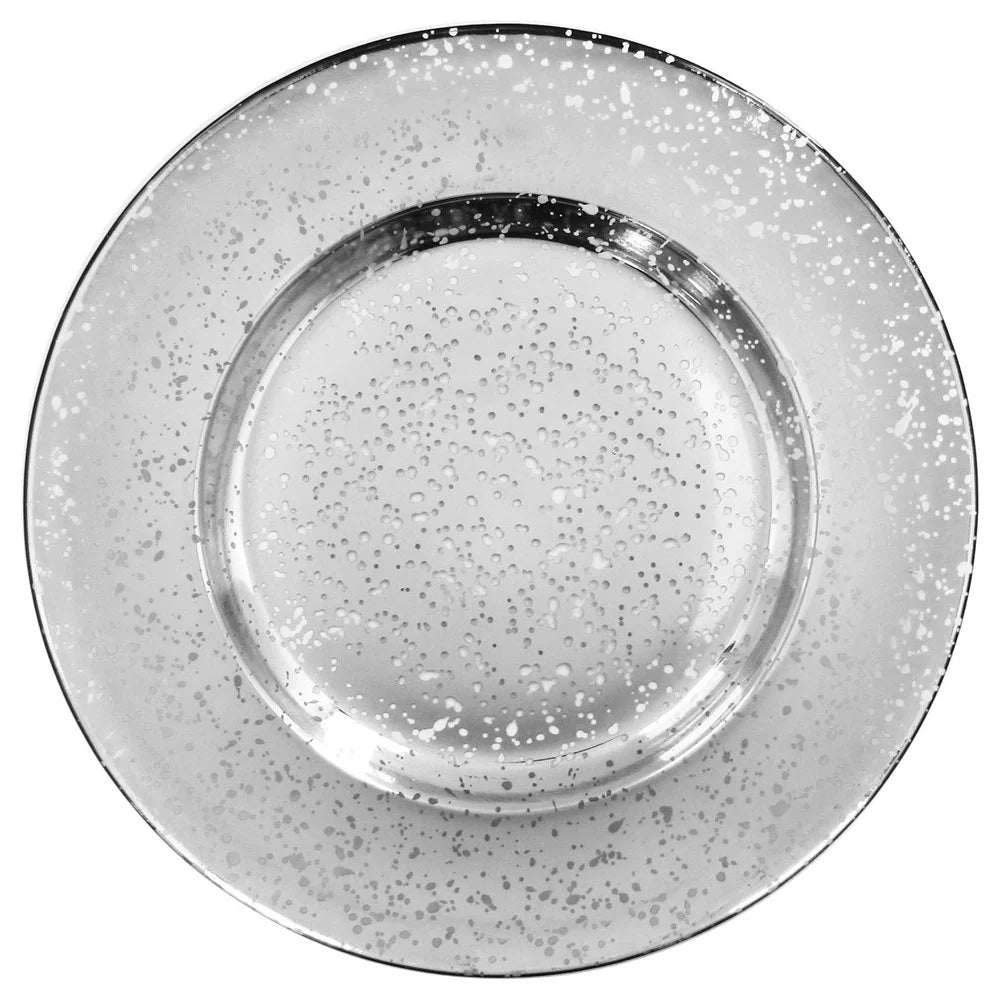 Speckled Silver Glass Charger Plates 4-Piece Set 13"D