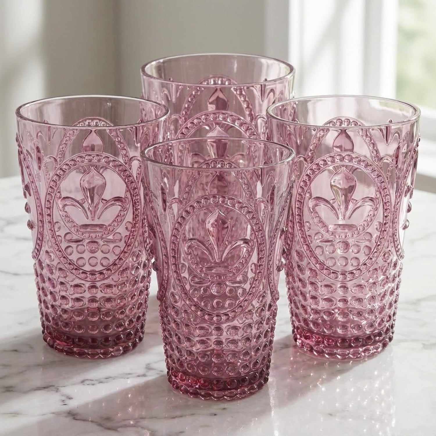 Plum Fleur De Lis Drink Tumblers (Set of 4) - 25.3 oz