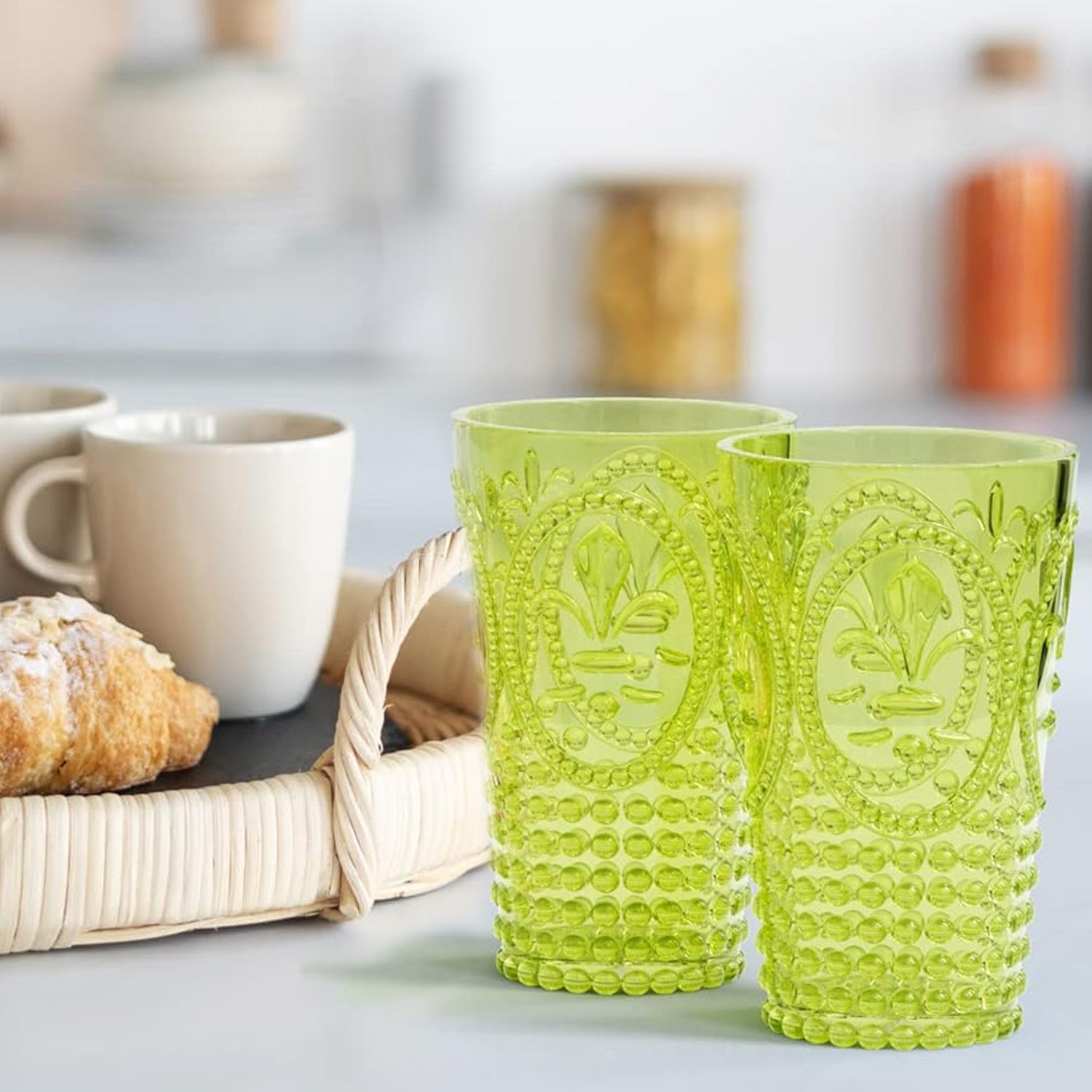 Green Fleur De Lis Drink Tumblers (Set of 4) - 25.3 oz