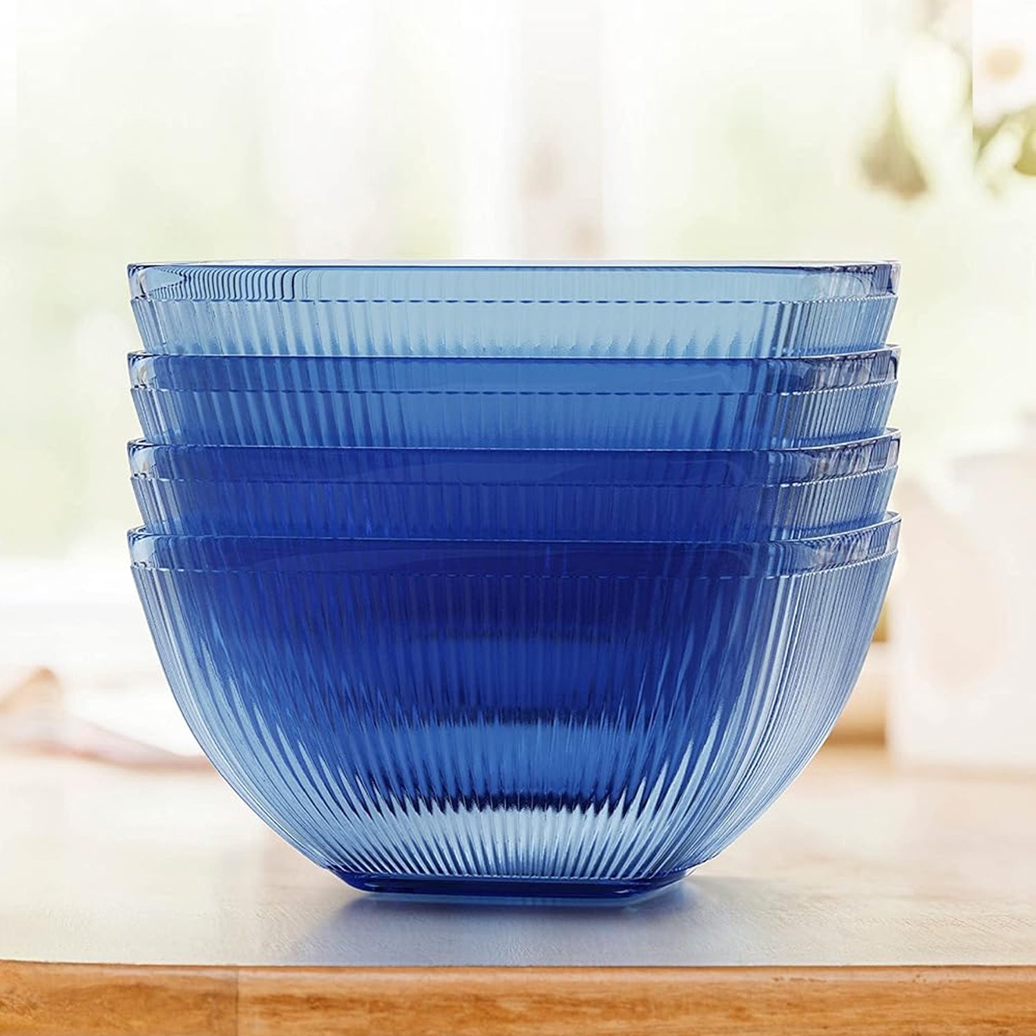 Set of 4 Ribbed Blue Acrylic Bowls