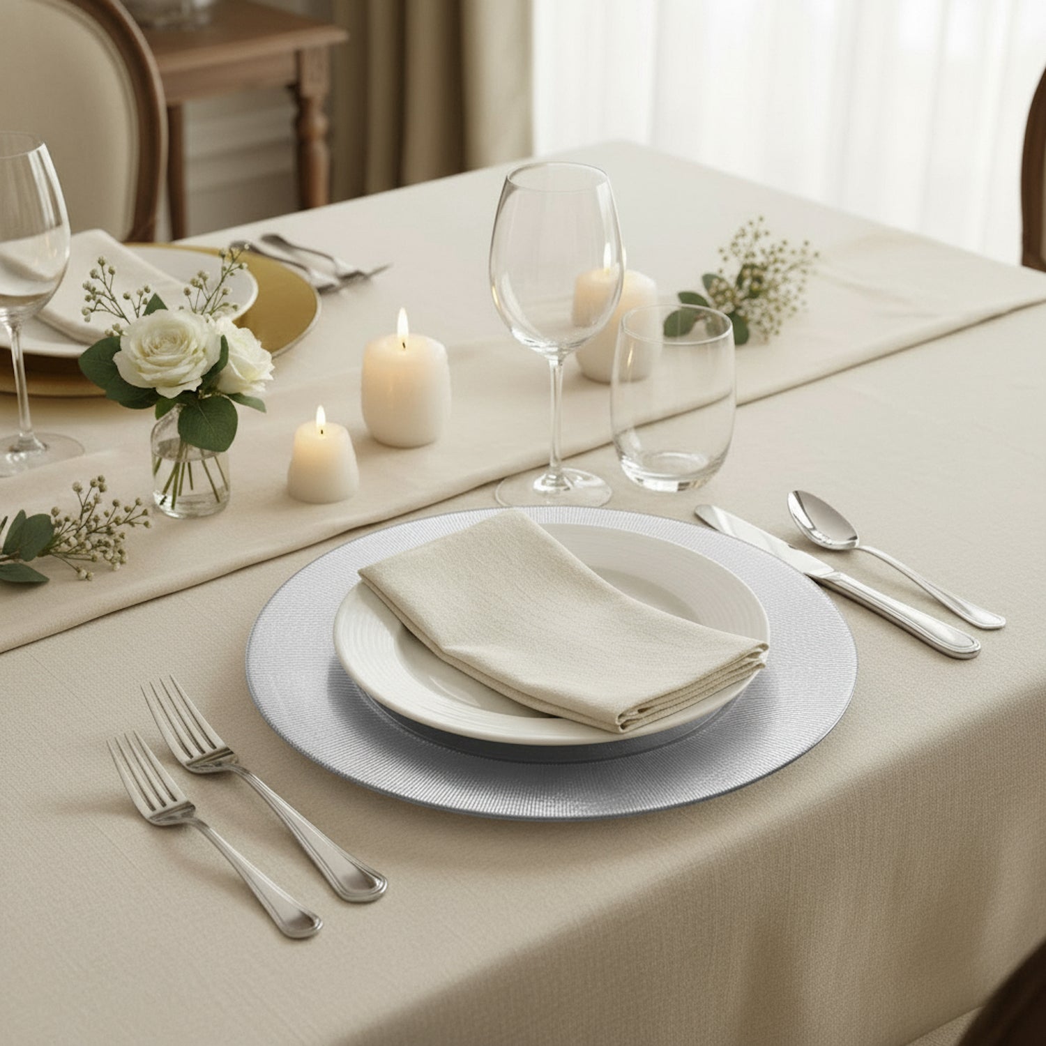 Light Silver Antique Glass Chargers 4-Piece Set 13"