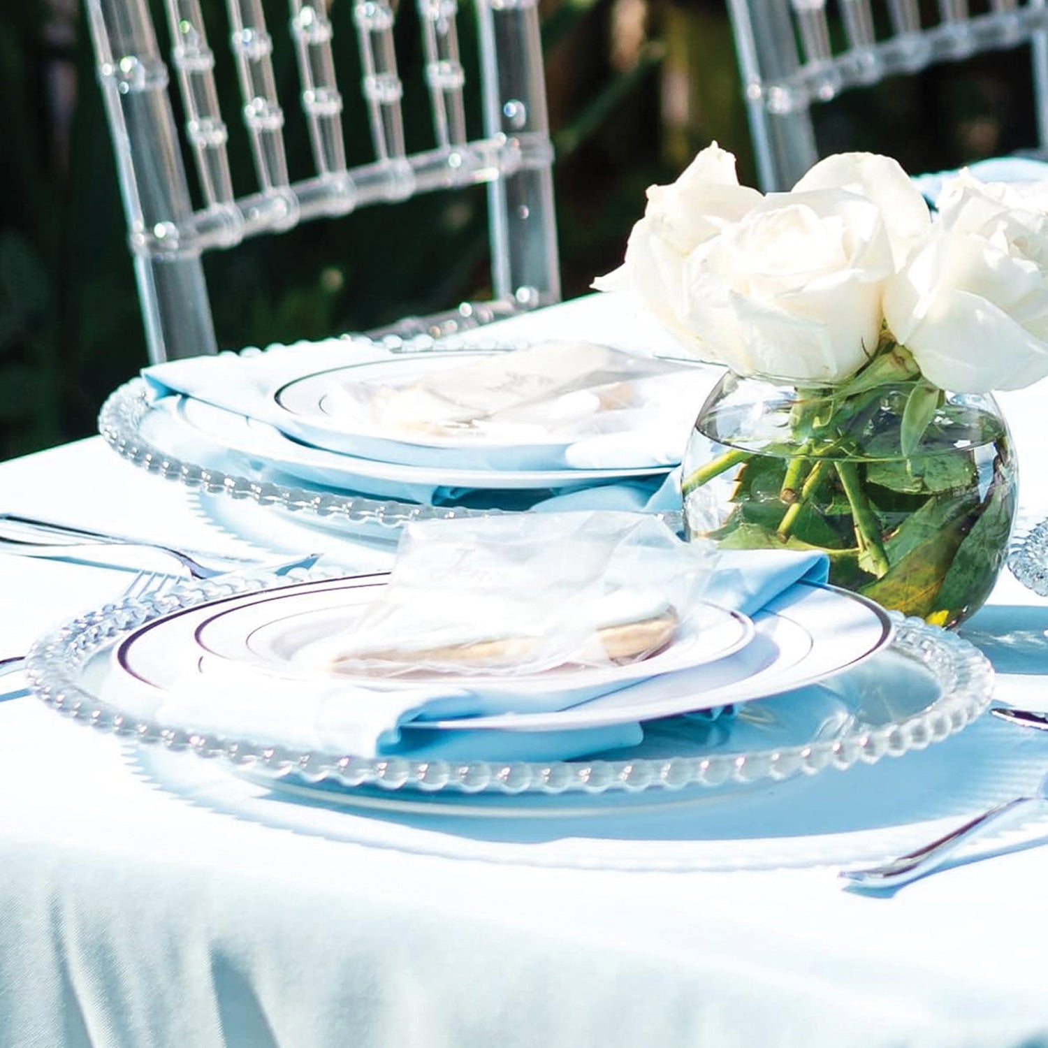 Beaded Clear 13"D Glass Charger Plates 4-Piece Set