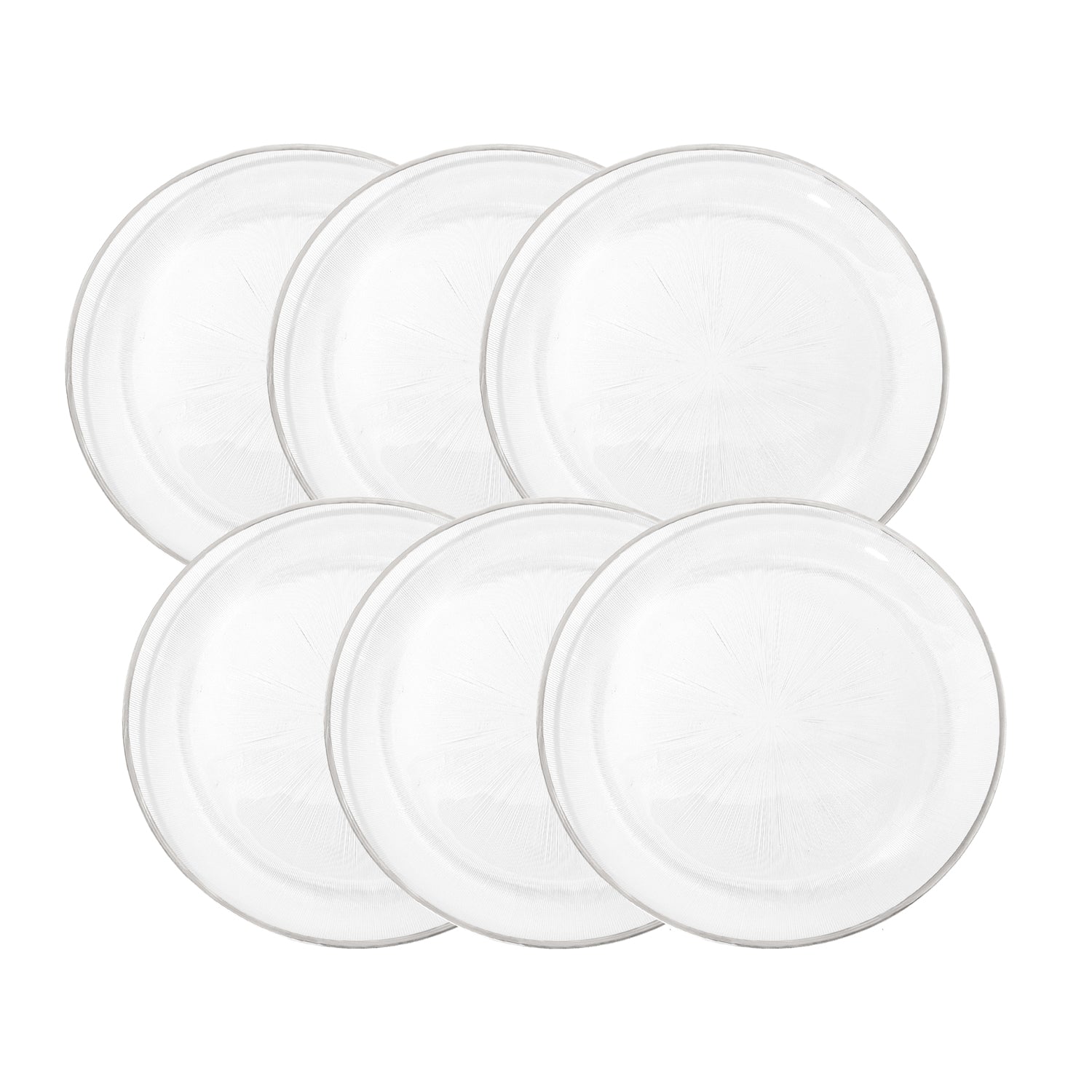 Elite Glass Charger Plates with Silver Rim 6-Piece Set 13"D