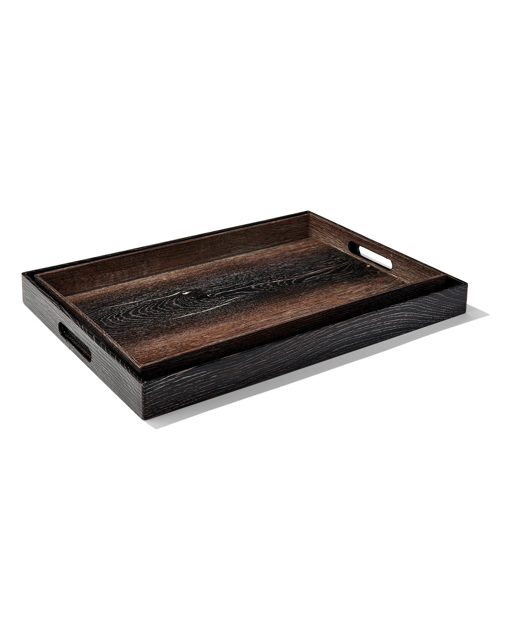 WALNUT WOOD FINISH SET OF 2 RECT TRAYS 14X19", 12 X 18"