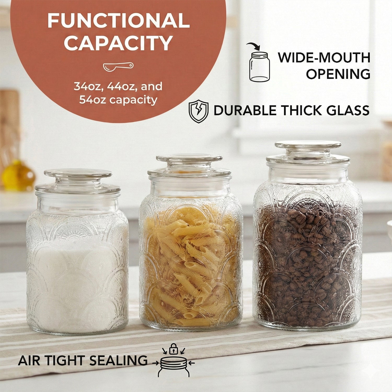 Canister Set 3-Piece Glass Jars