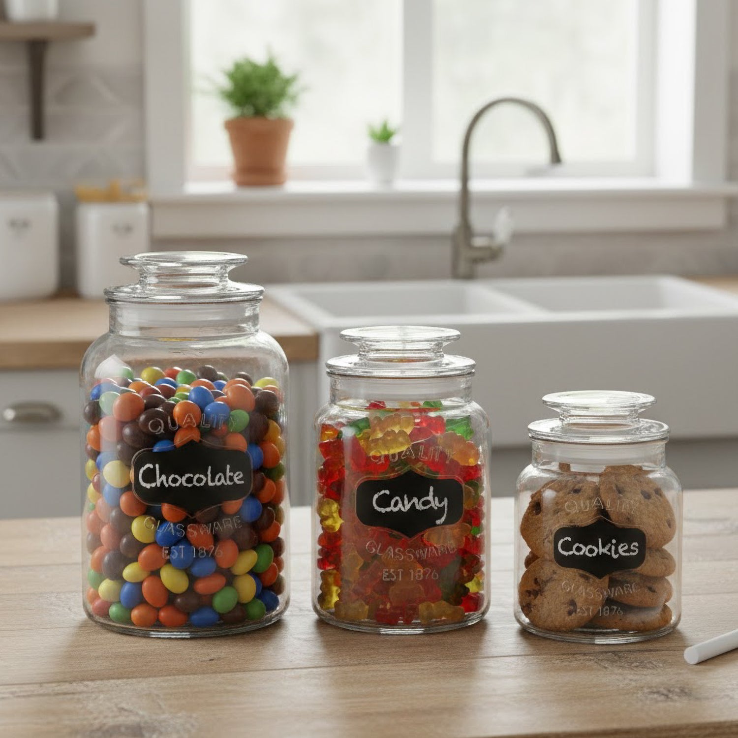 Chalkboard 3-Piece Set Glass Kitchen Canister