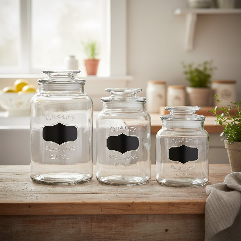 Chalkboard 3-Piece Set Glass Kitchen Canister
