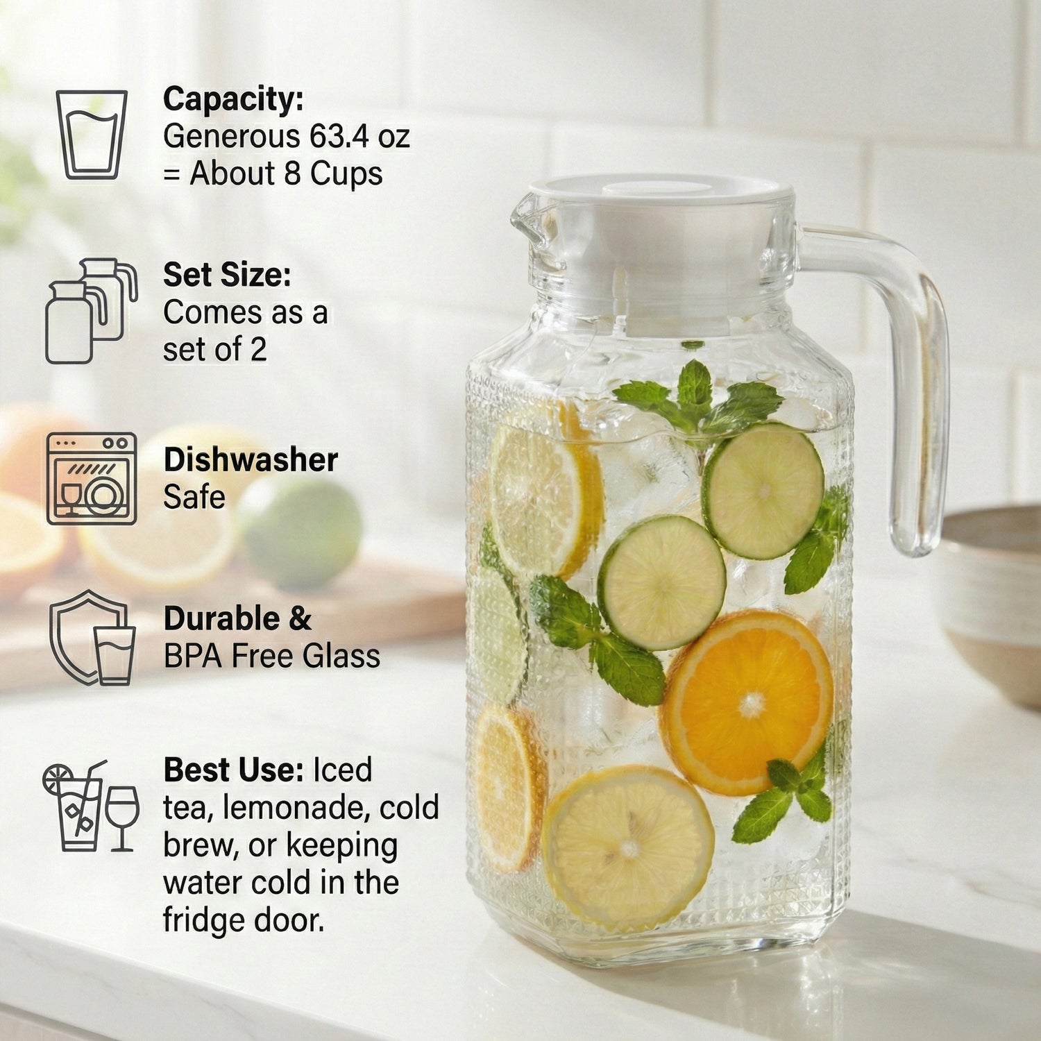 Set of 2 Frigo Textured 63.4oz Pitchers with Lids