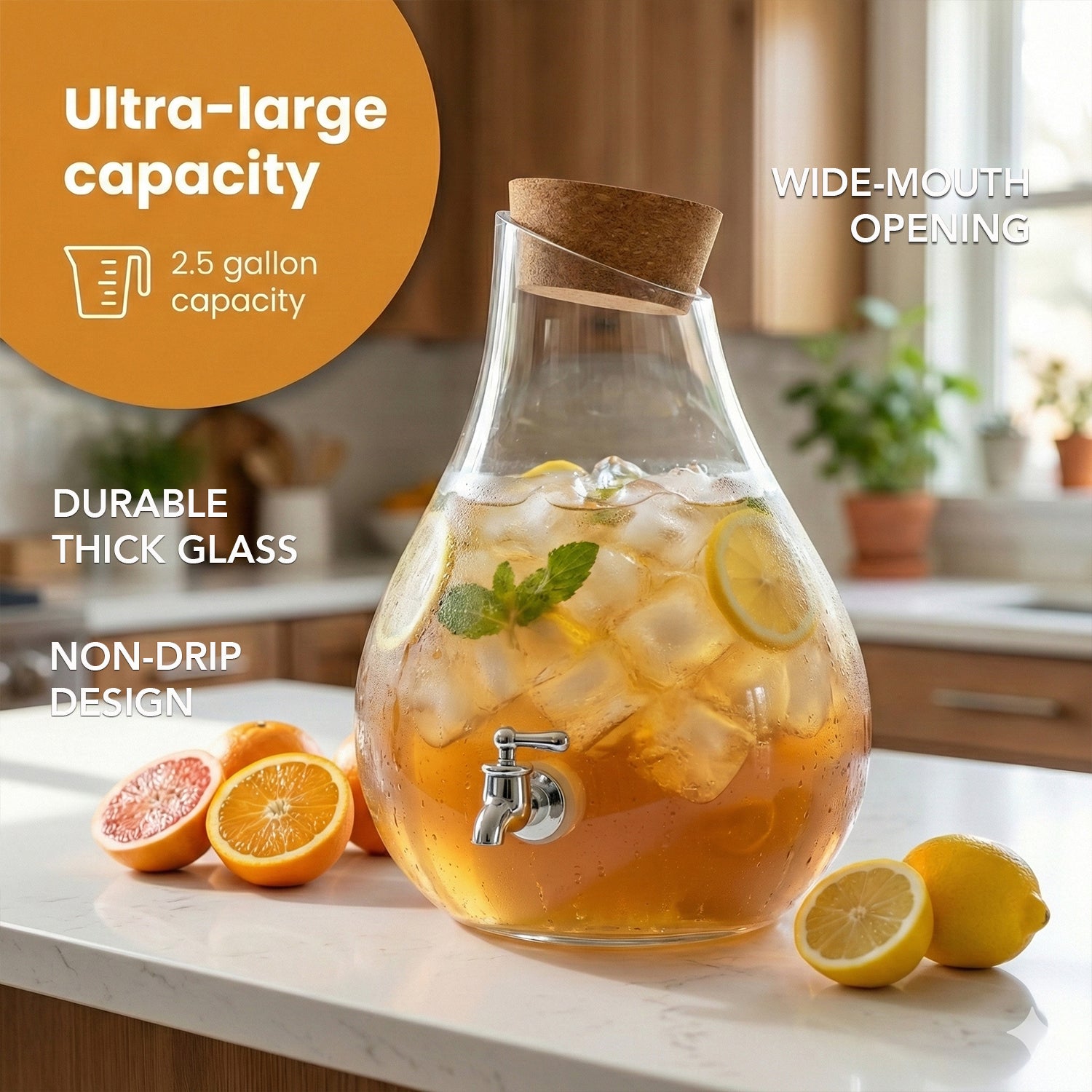 2.5-Gallon Beverage Dispenser with Cork Lid