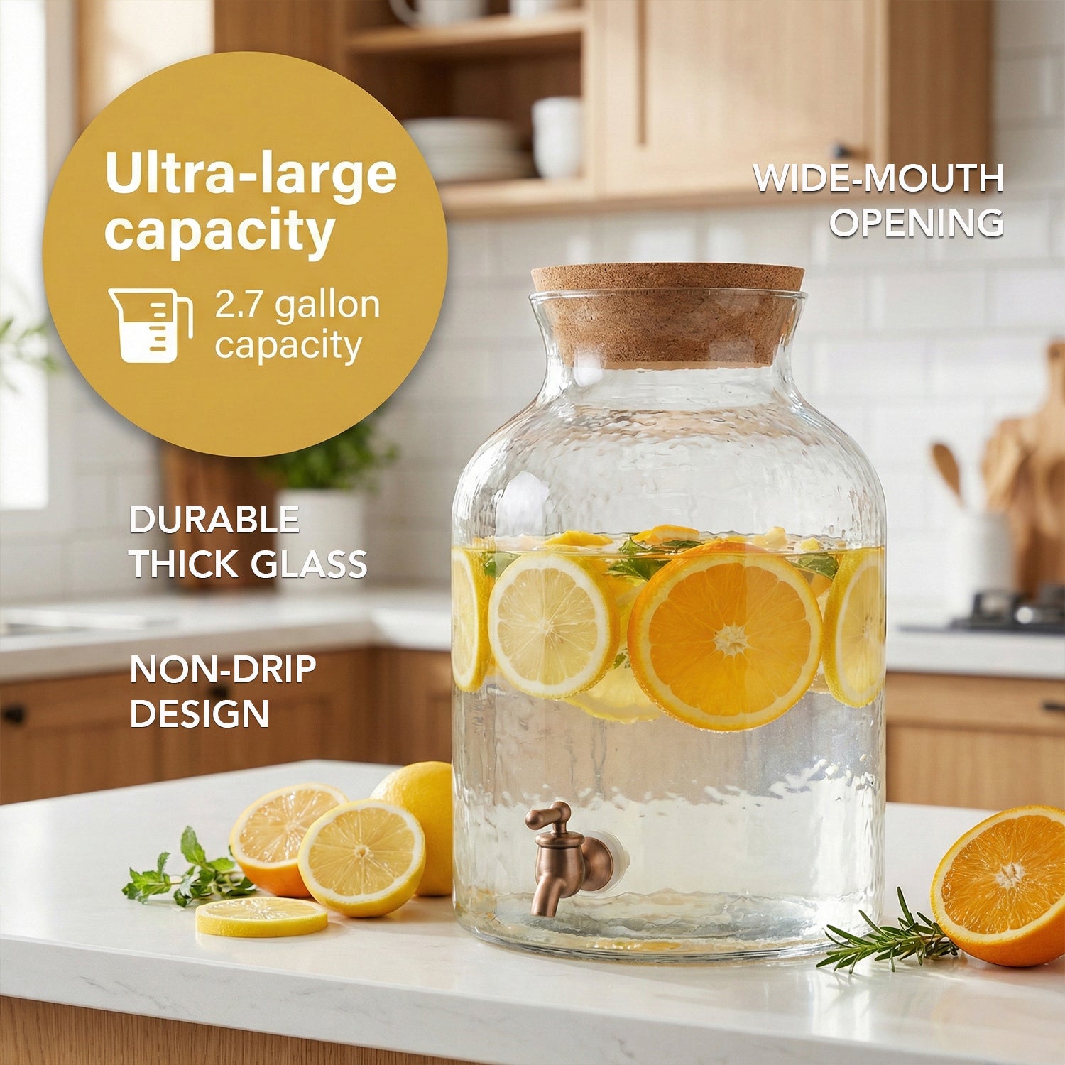 Hammered Glass Beverage Dispenser 2.7gal