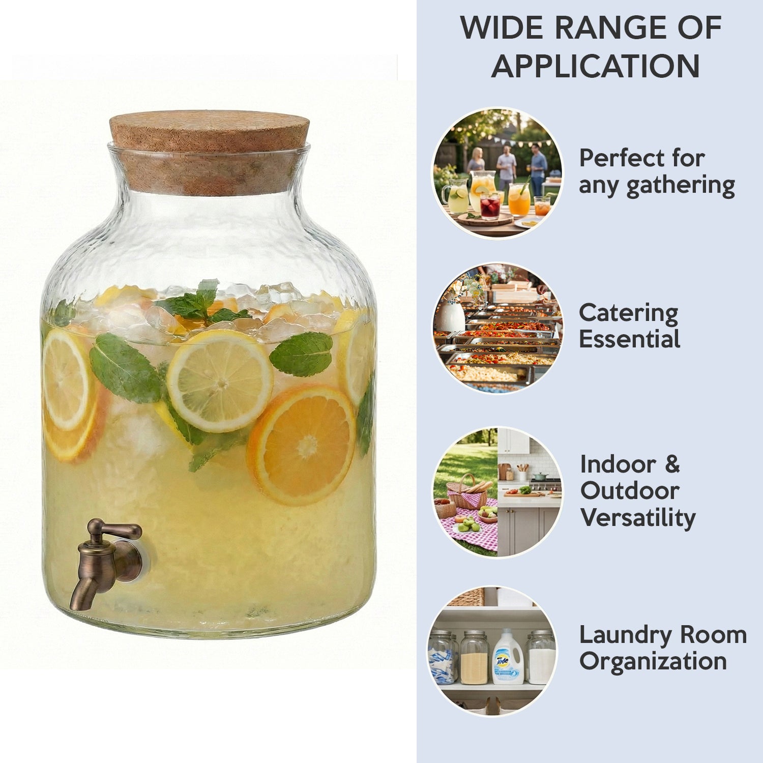 Hammered Glass Beverage Dispenser 2.7gal