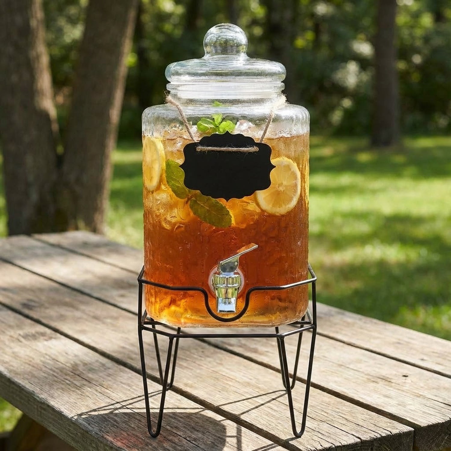 Hamburg Glass Beverage Dispenser with Metal Stand 1.5 Gal