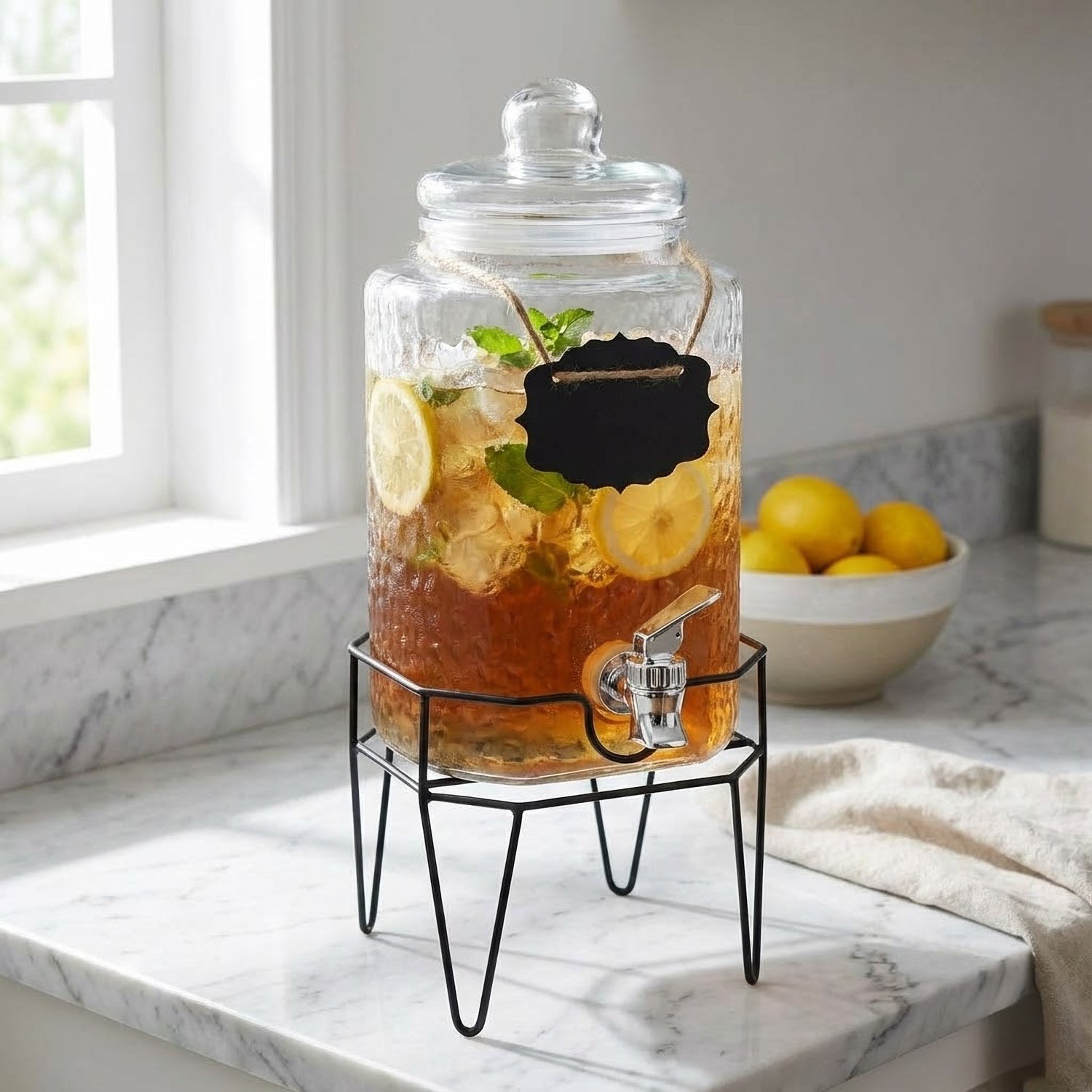 Hamburg Glass Beverage Dispenser with Metal Stand 1.5 Gal